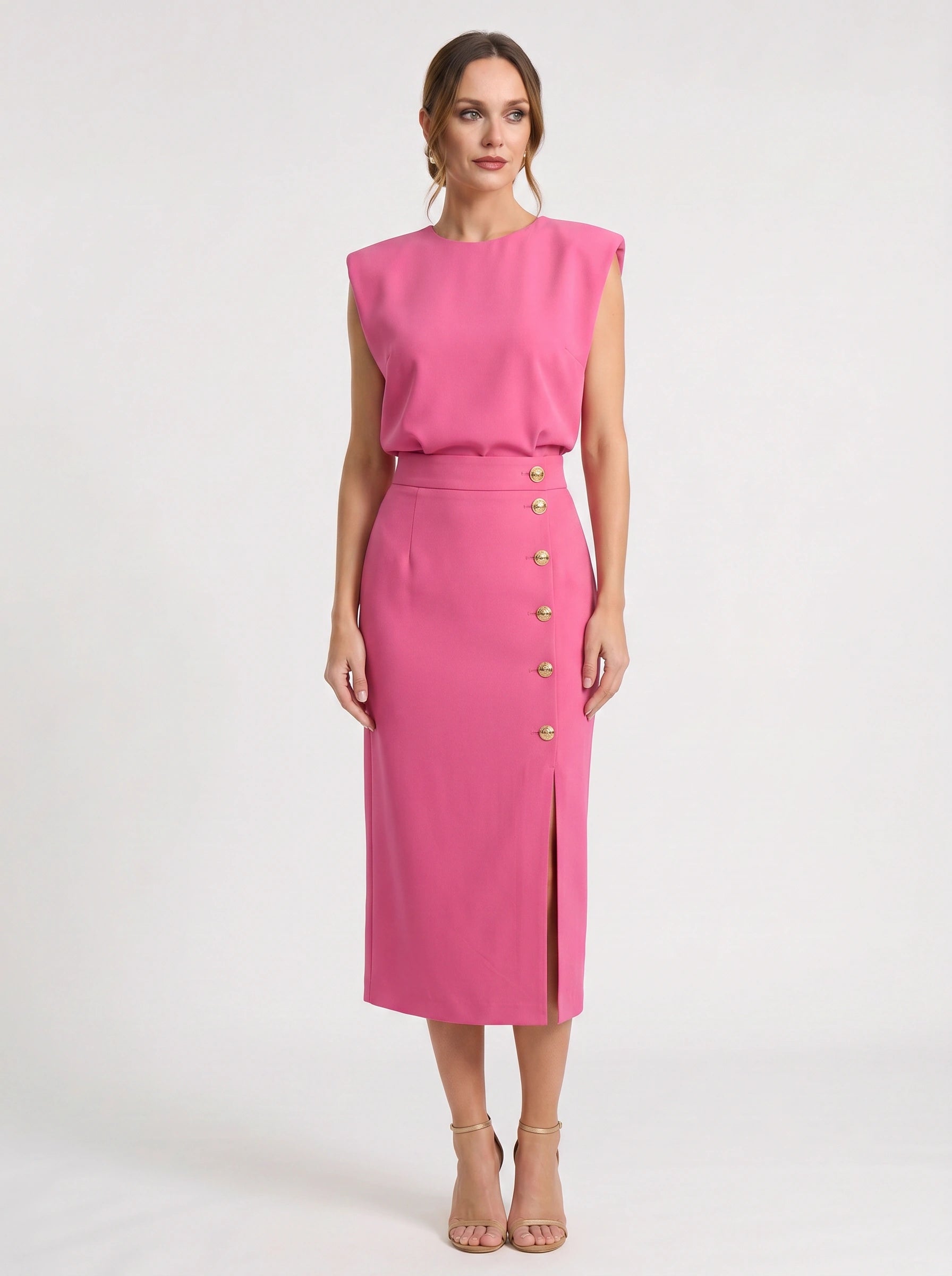 Blusene Shoulder Pad Midi Dress – Formal Dresses Women Wedding Guest Office Elegant Business Midi Dress