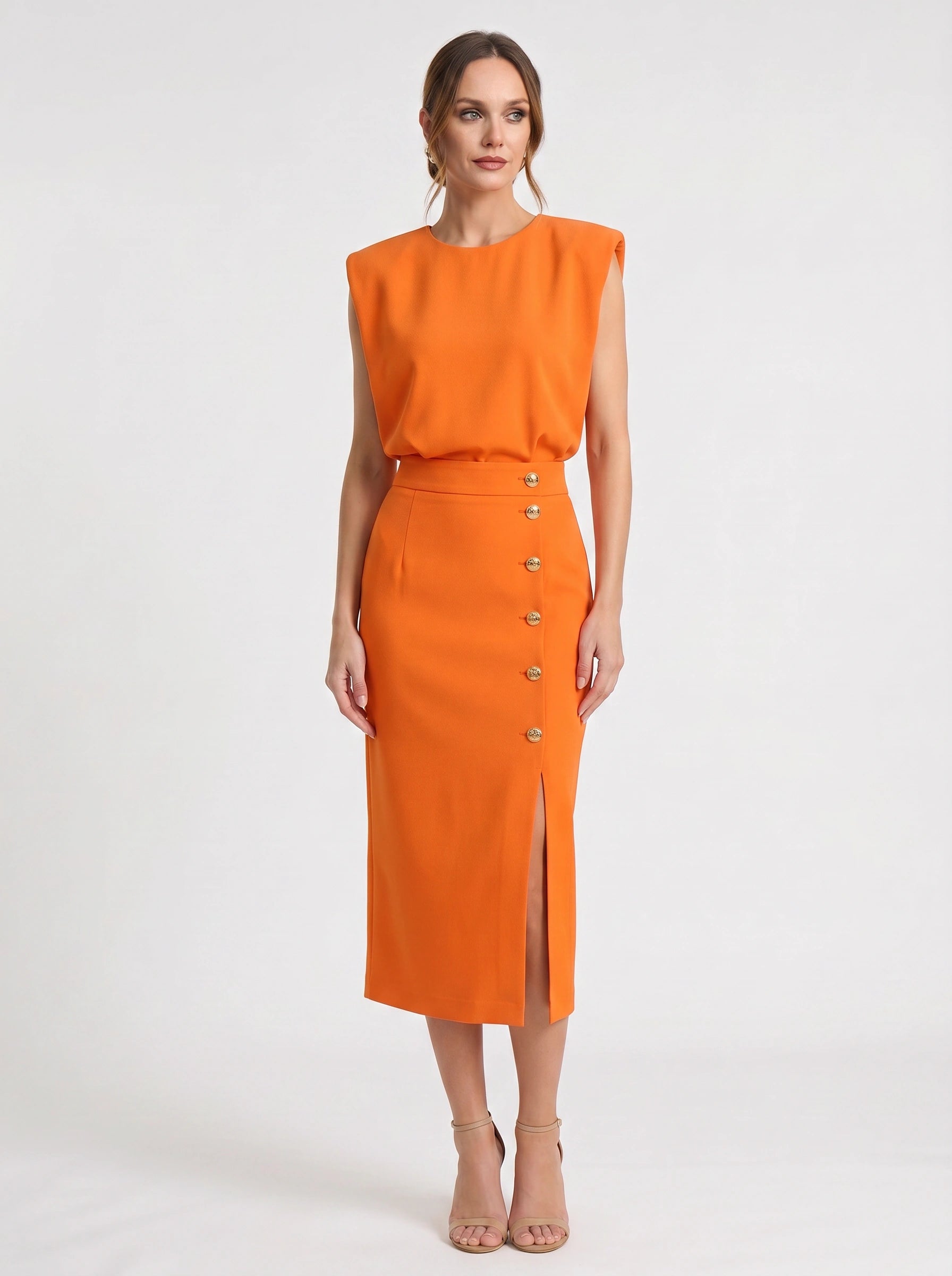 Blusene Shoulder Pad Midi Dress – Formal Dresses Women Wedding Guest Office Elegant Business Midi Dress