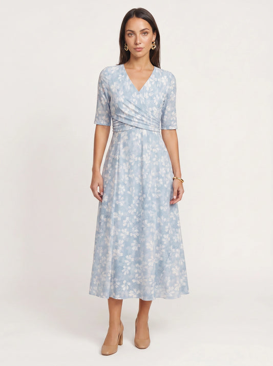 Fiorina Wrap Midi Dress – Floral Women Elegant Wedding Guest Afternoon Tea Party Formal Midi Dress