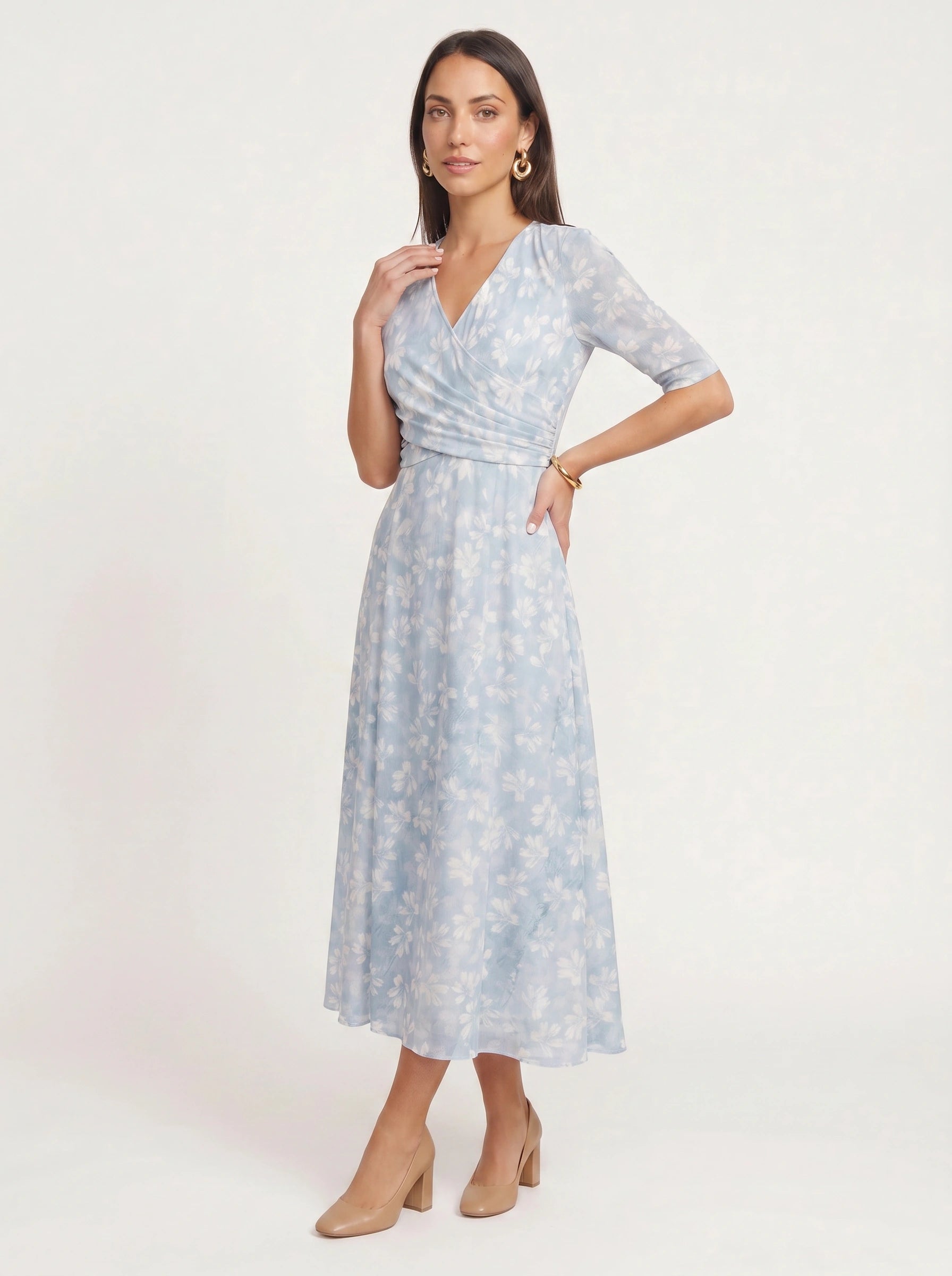 Fiorina Wrap Midi Dress – Floral Women Elegant Wedding Guest Afternoon Tea Party Formal Midi Dress