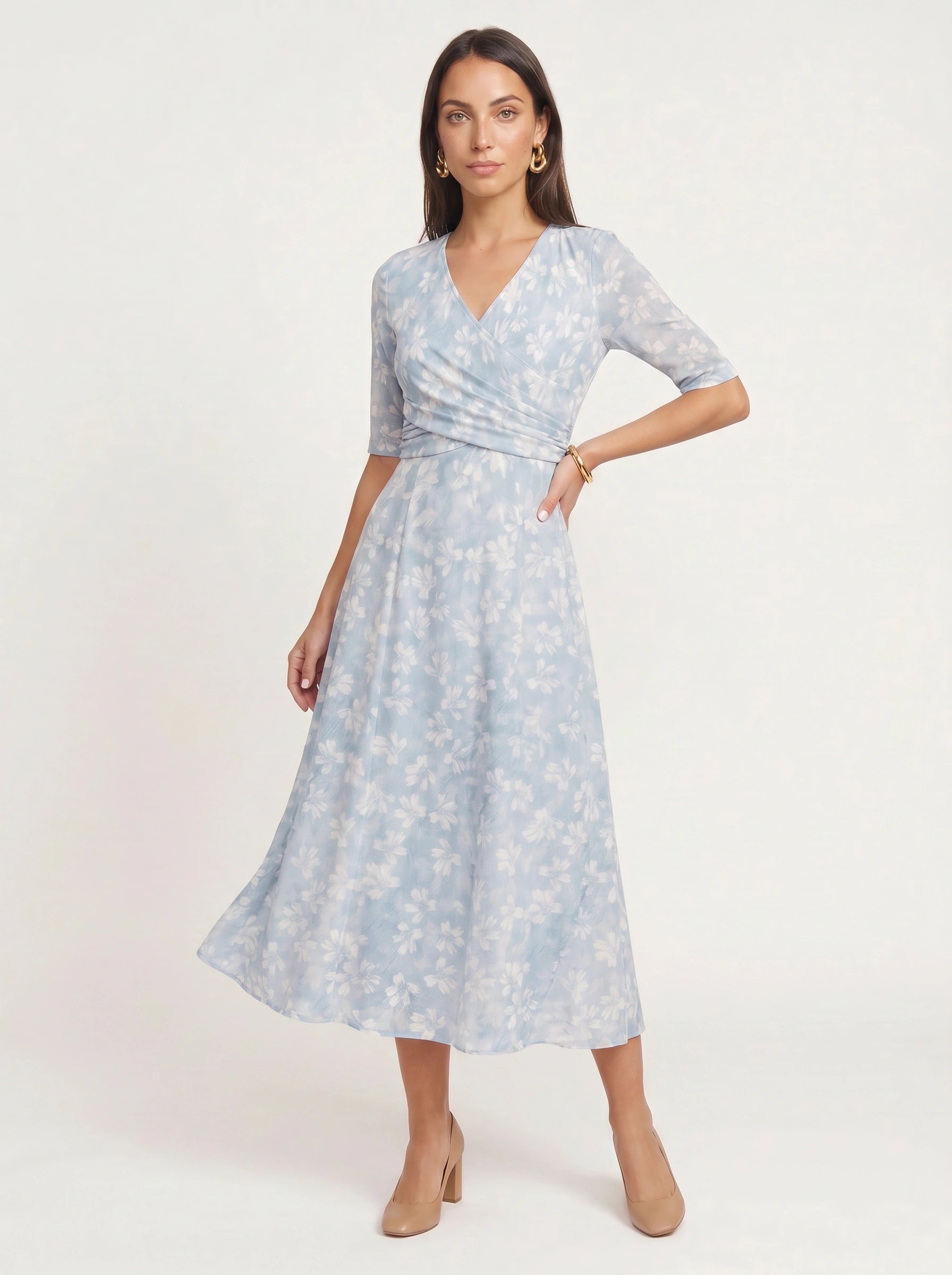 Fiorina Wrap Midi Dress – Floral Women Elegant Wedding Guest Afternoon Tea Party Formal Midi Dress