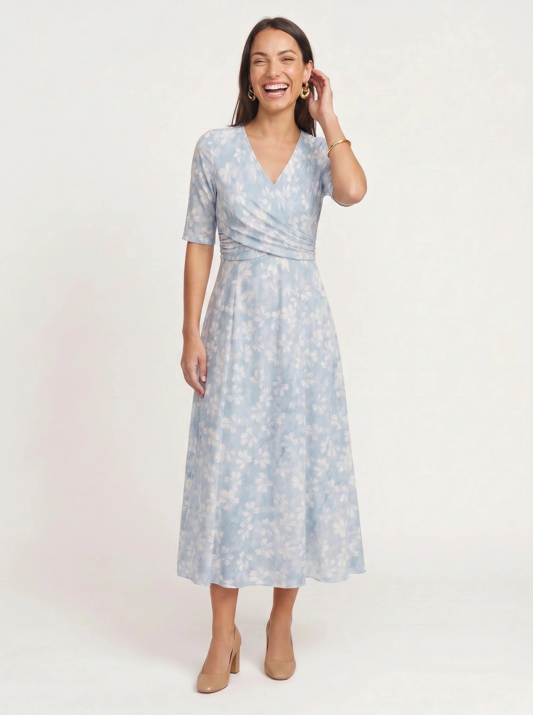 Fiorina Wrap Midi Dress – Floral Women Elegant Wedding Guest Afternoon Tea Party Formal Midi Dress