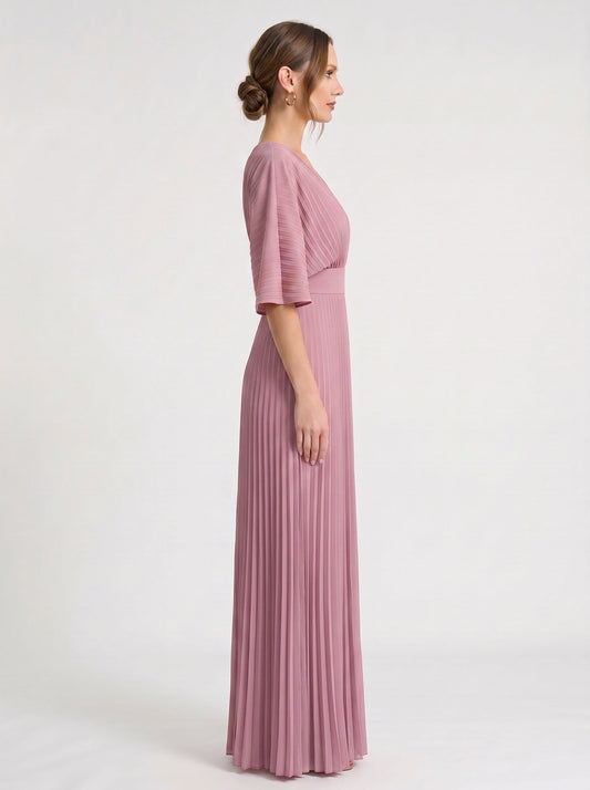 Azorine Pleated Cape Maxi Dress – Women Evening Formal Wedding Guest Occasion Sheer Cape Maxi Dress