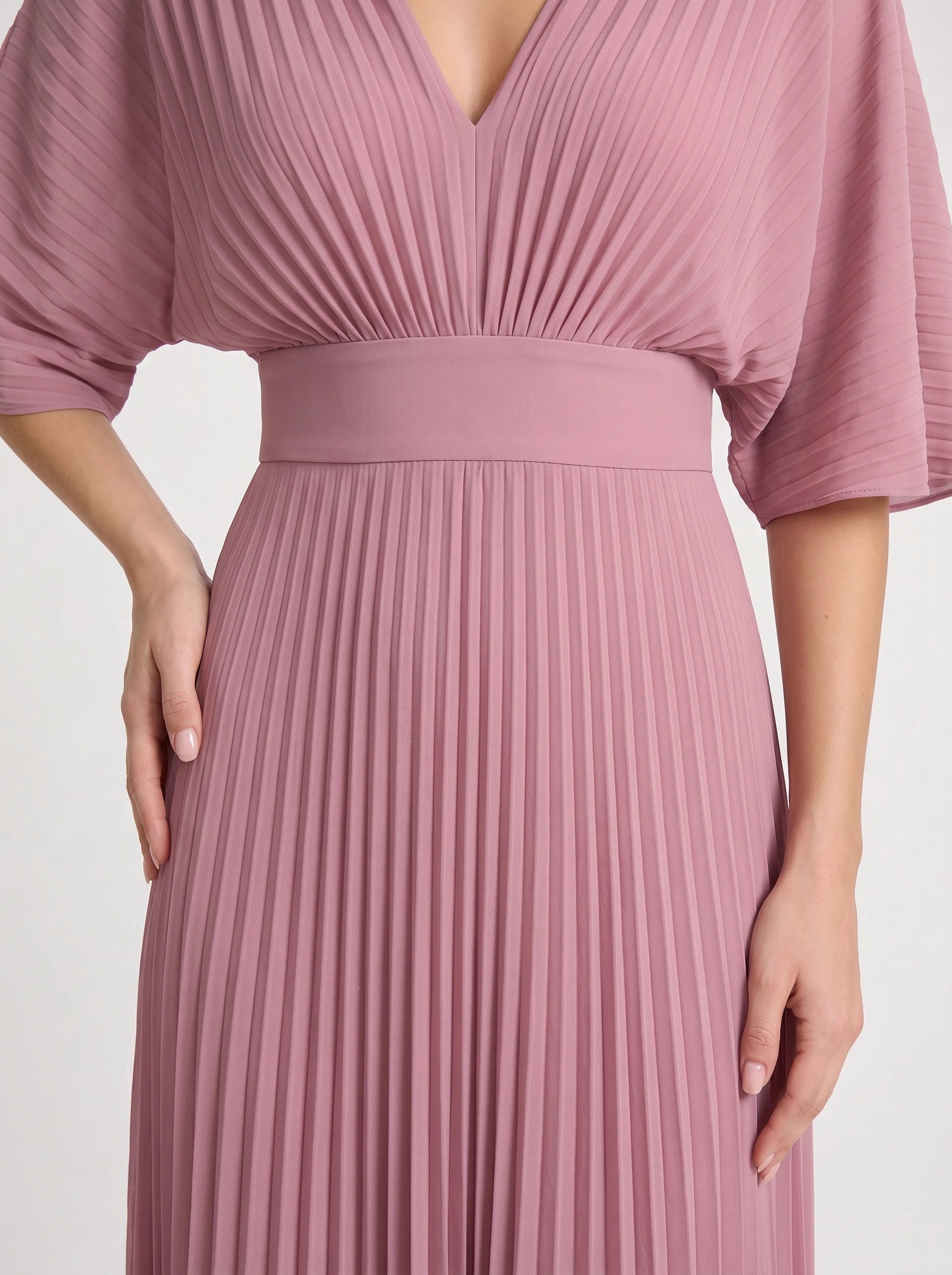 Azorine Pleated Cape Maxi Dress – Women Evening Formal Wedding Guest Occasion Sheer Cape Maxi Dress
