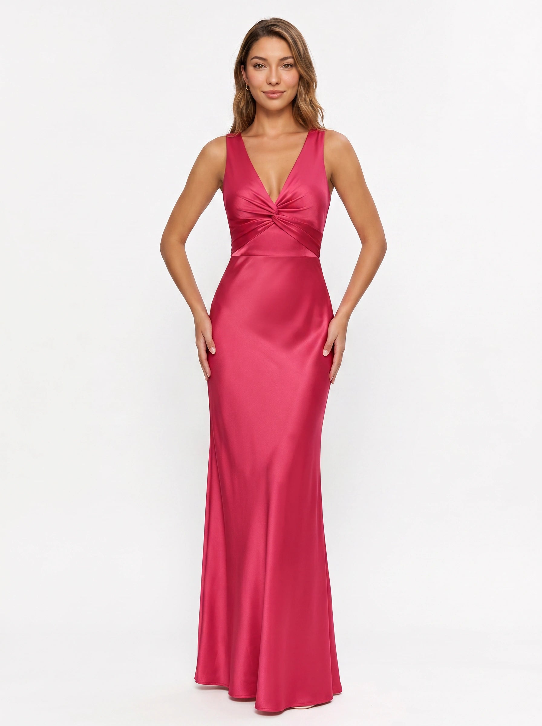 Limona Twist-Front Plunge Dress – Women Formal Wedding Guest Cocktail Evening Party Maxi Dress