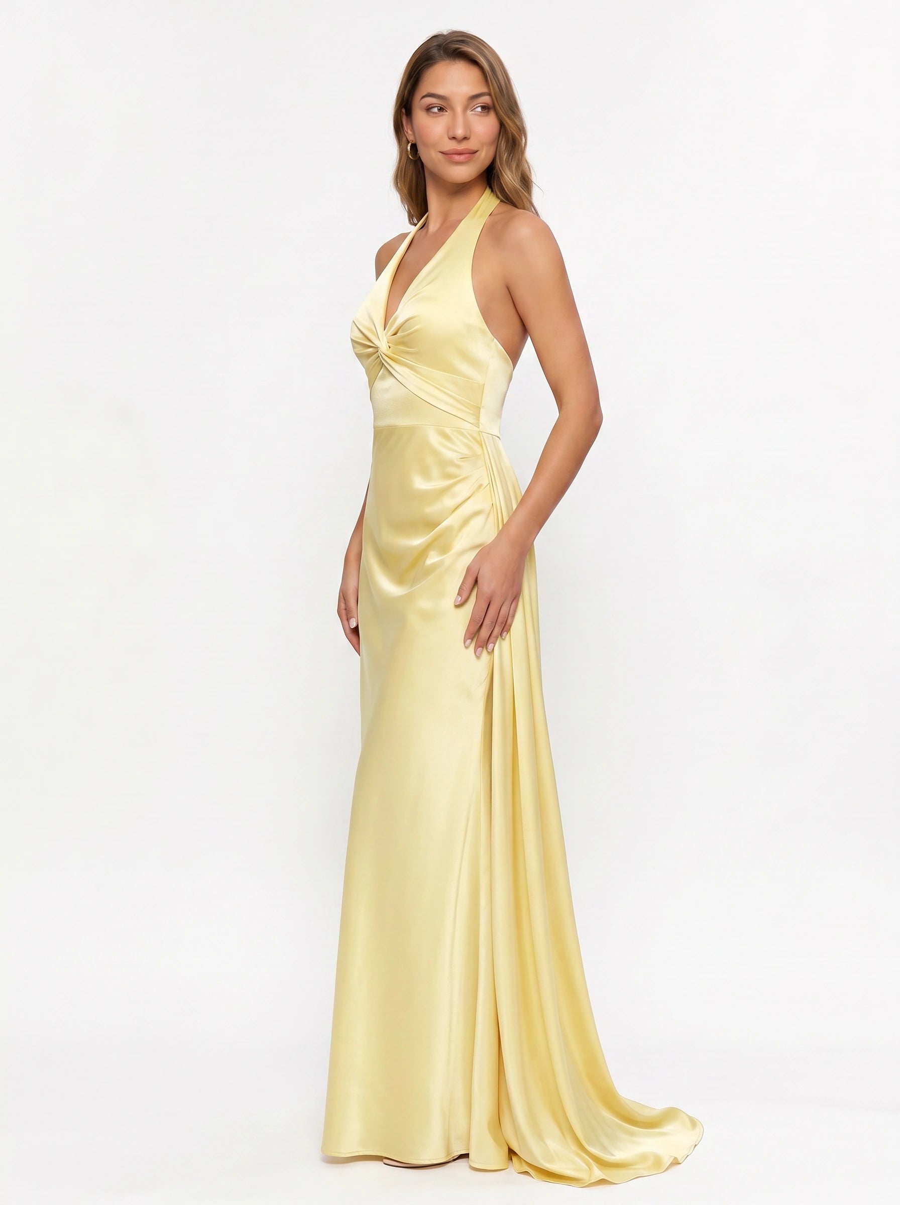 Limona Twist-Front Plunge Dress – Women Formal Wedding Guest Cocktail Evening Party Maxi Dress