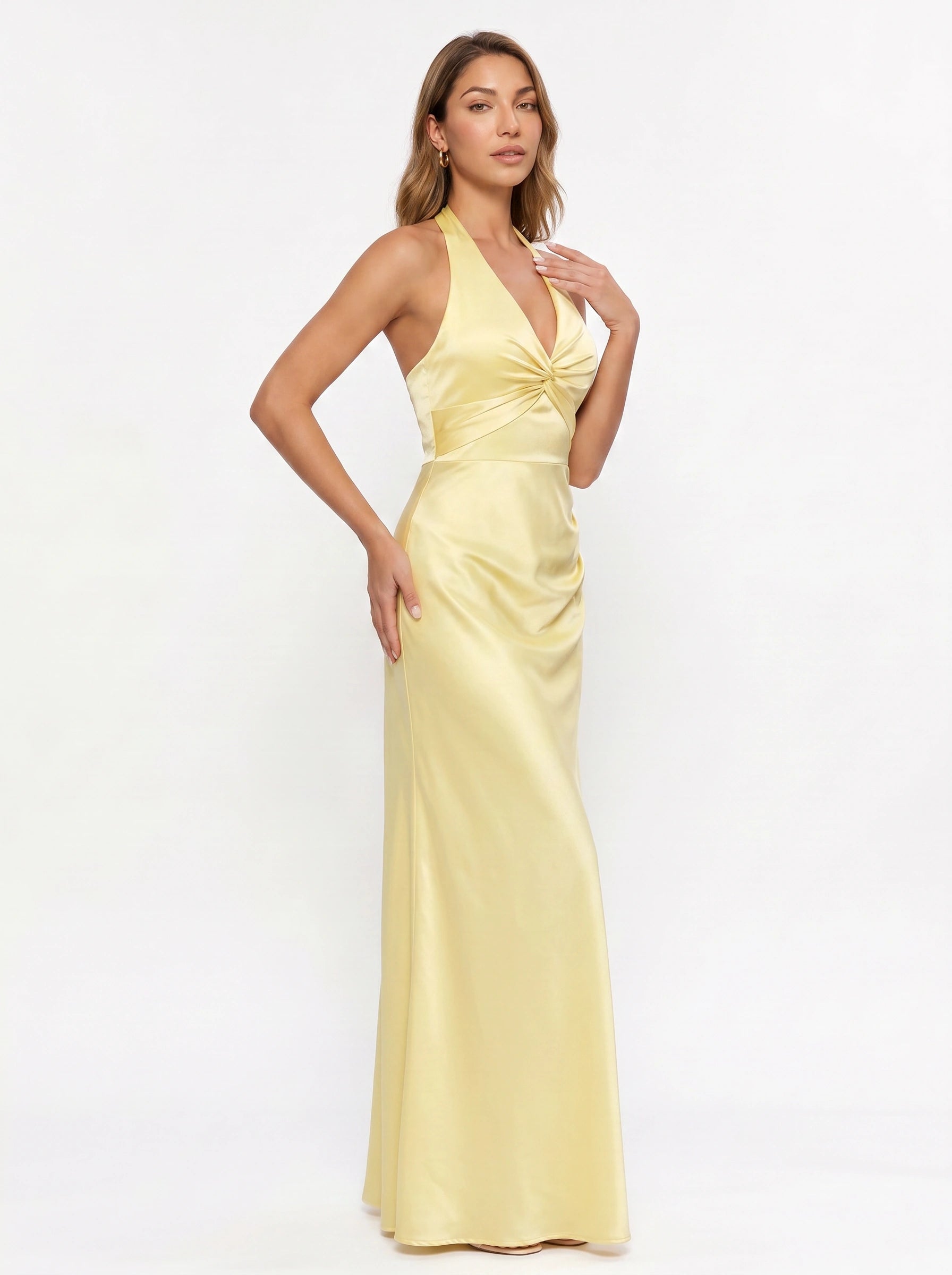 Limona Twist-Front Plunge Dress – Women Formal Wedding Guest Cocktail Evening Party Maxi Dress