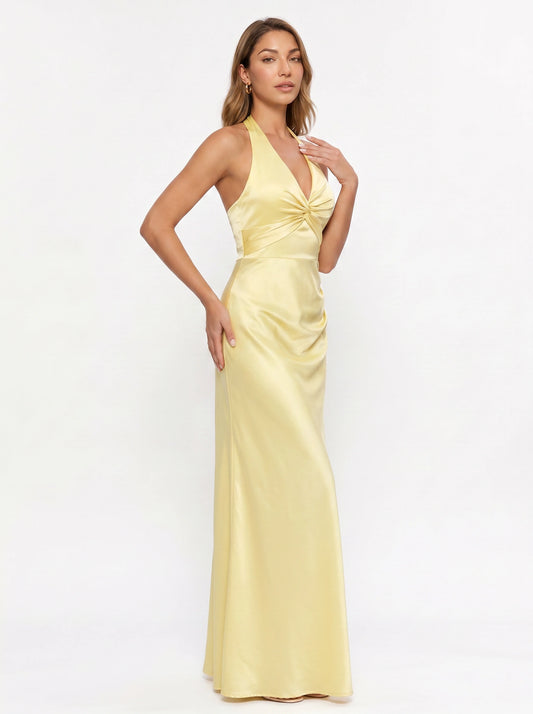 Limona Twist-Front Plunge Dress – Women Formal Wedding Guest Cocktail Evening Party Maxi Dress