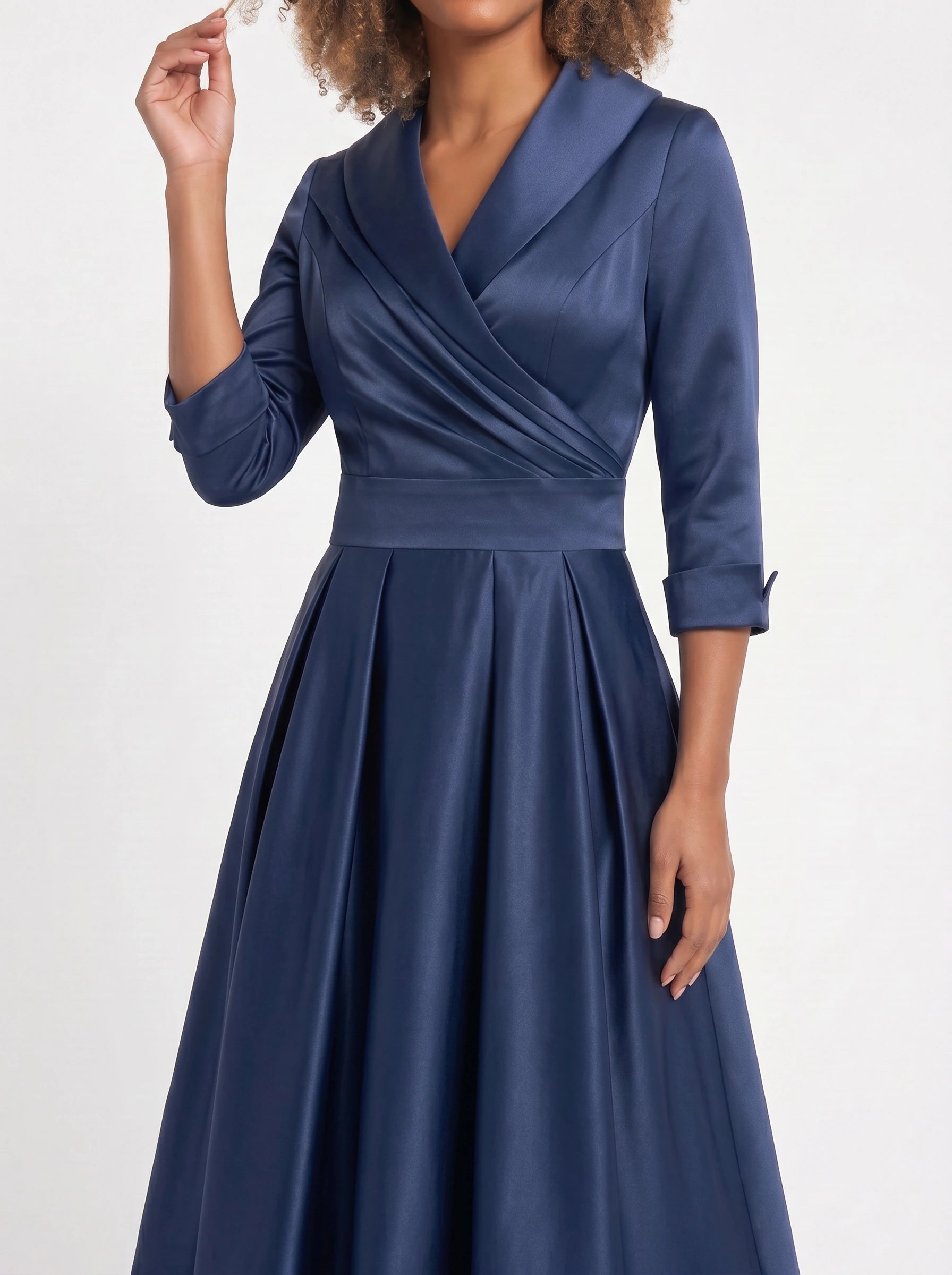 Lustraza Wrap Midi Dress – Satin Shawl Collar Women Formal Wedding Guest Pleated Fit Flare Midi Dress