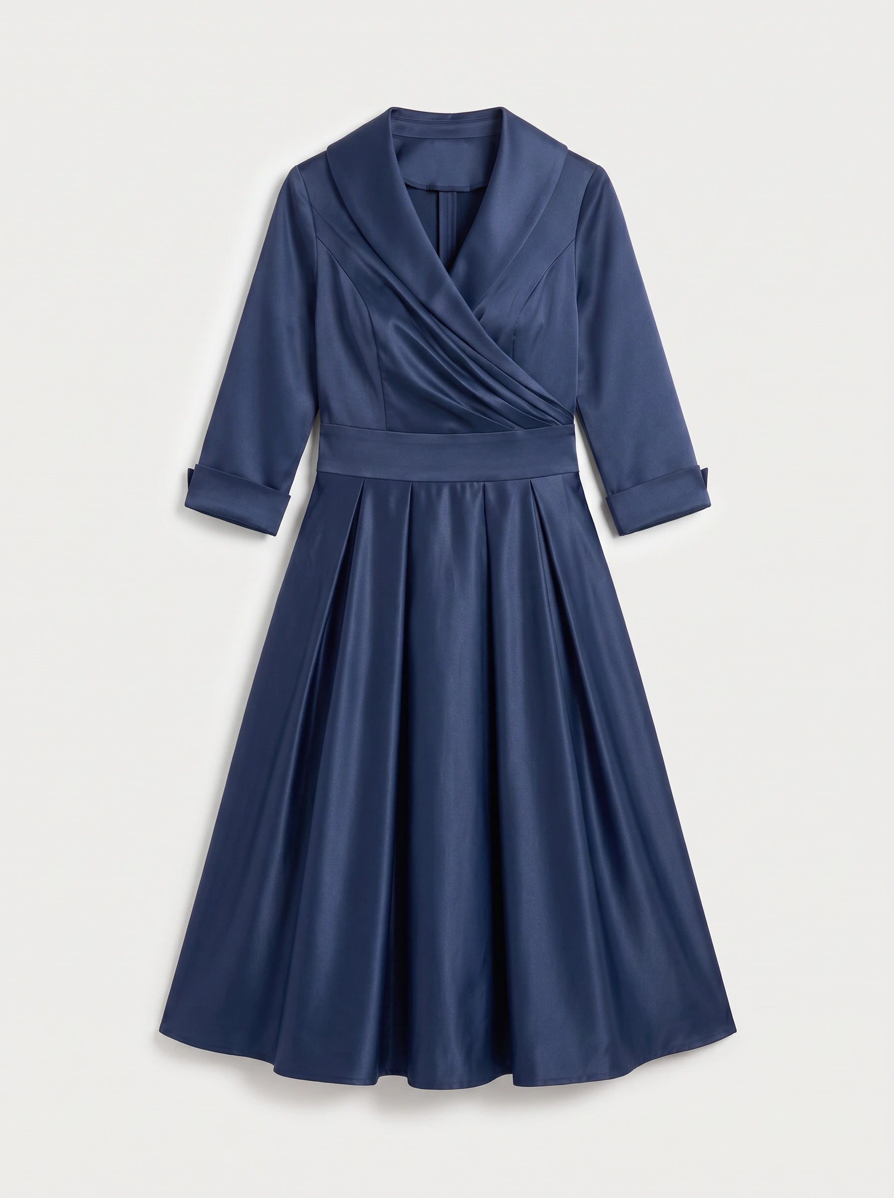 Lustraza Wrap Midi Dress – Satin Shawl Collar Women Formal Wedding Guest Pleated Fit Flare Midi Dress