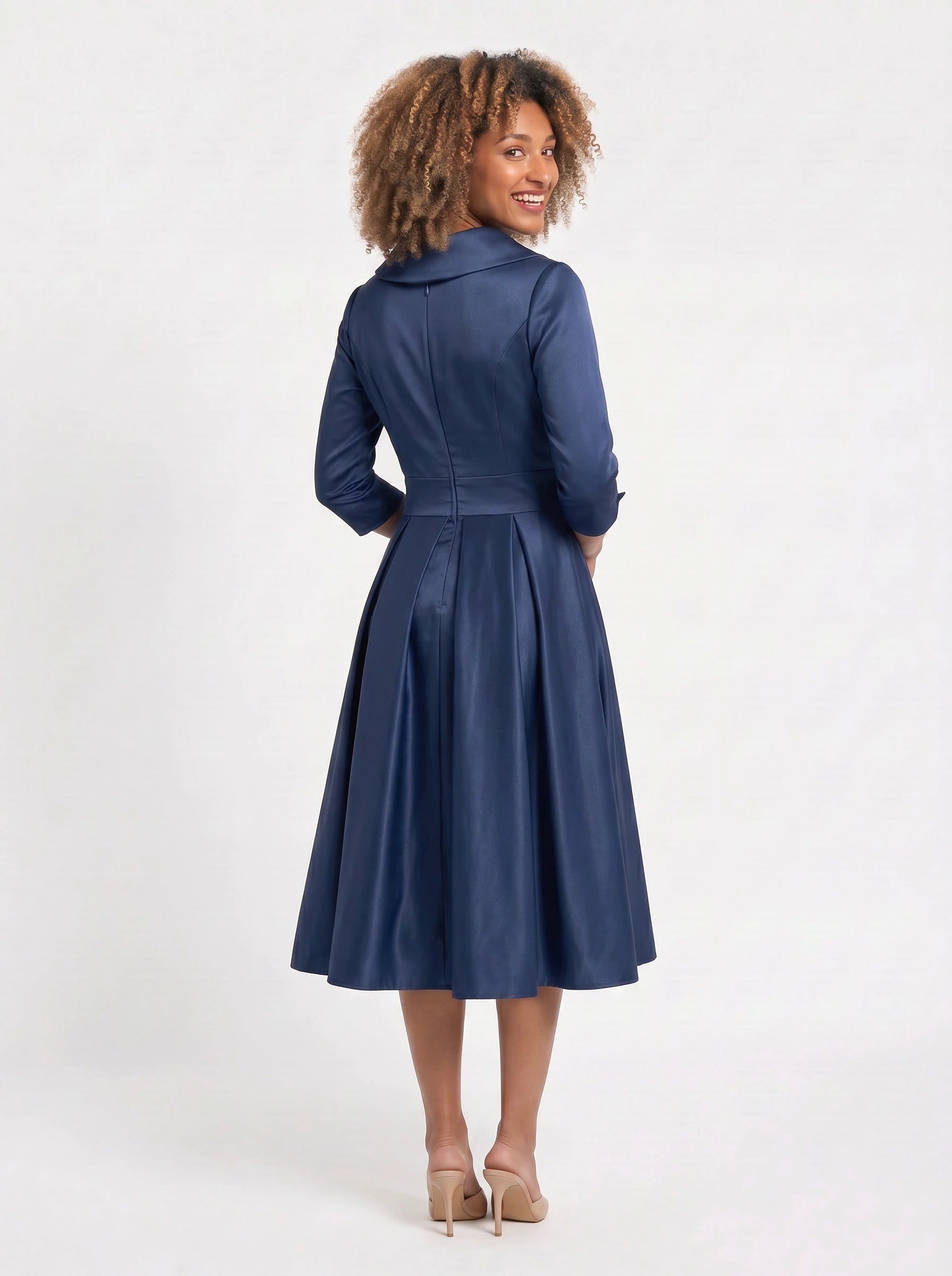 Lustraza Wrap Midi Dress – Satin Shawl Collar Women Formal Wedding Guest Pleated Fit Flare Midi Dress