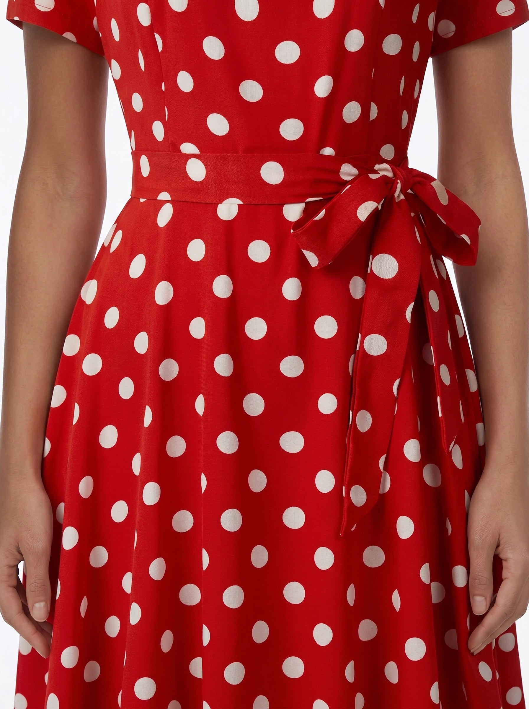 Dotara Polka Dot Midi Dress – Vintage Retro Style Women Square Neck Belted Fit Flare Midi Dress