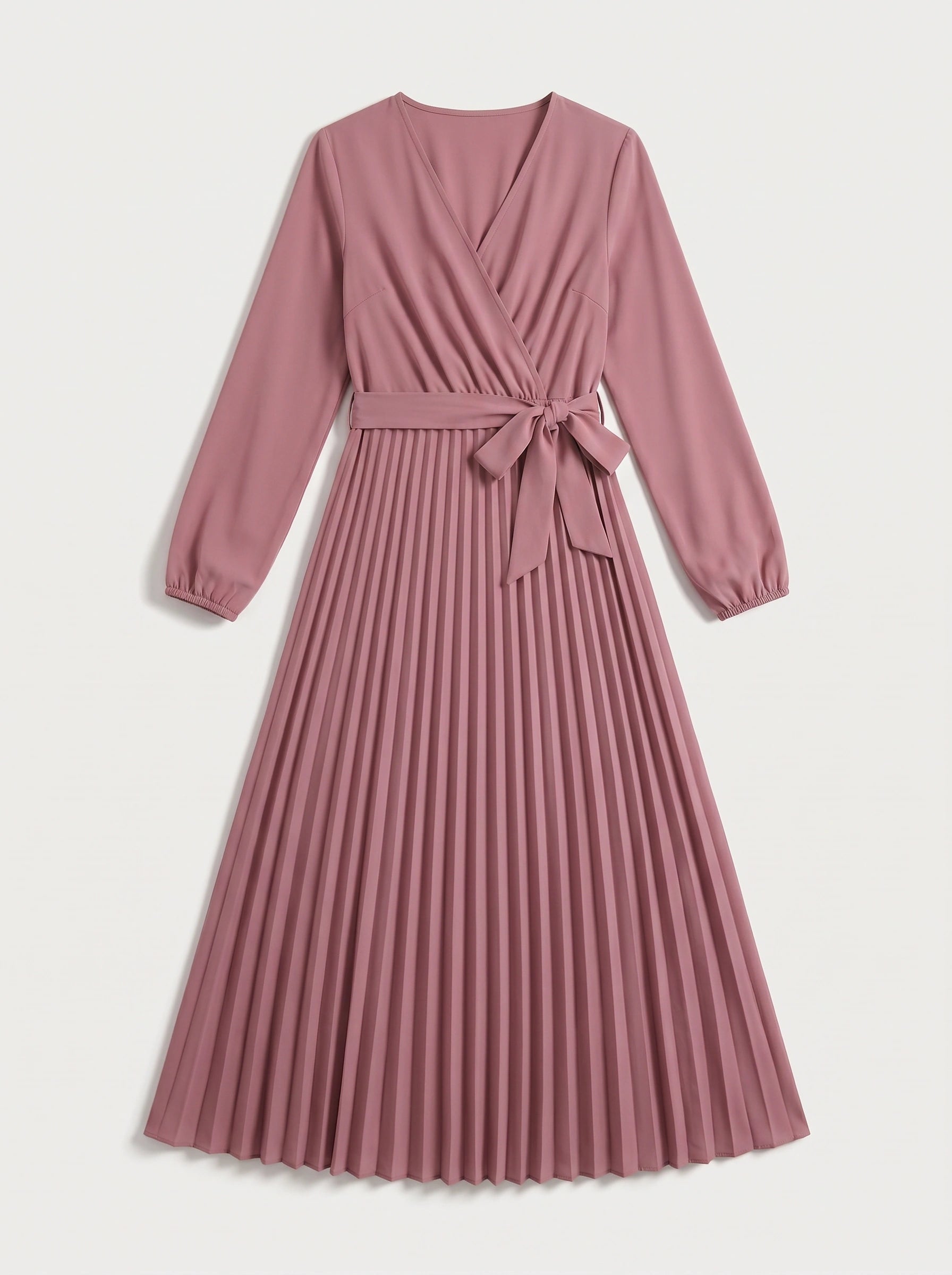 Plissa Wrap Pleated Midi Dress – Long Sleeve V-Neck Midi Dress Women Formal Wedding Guest Cocktail Maxi Dress