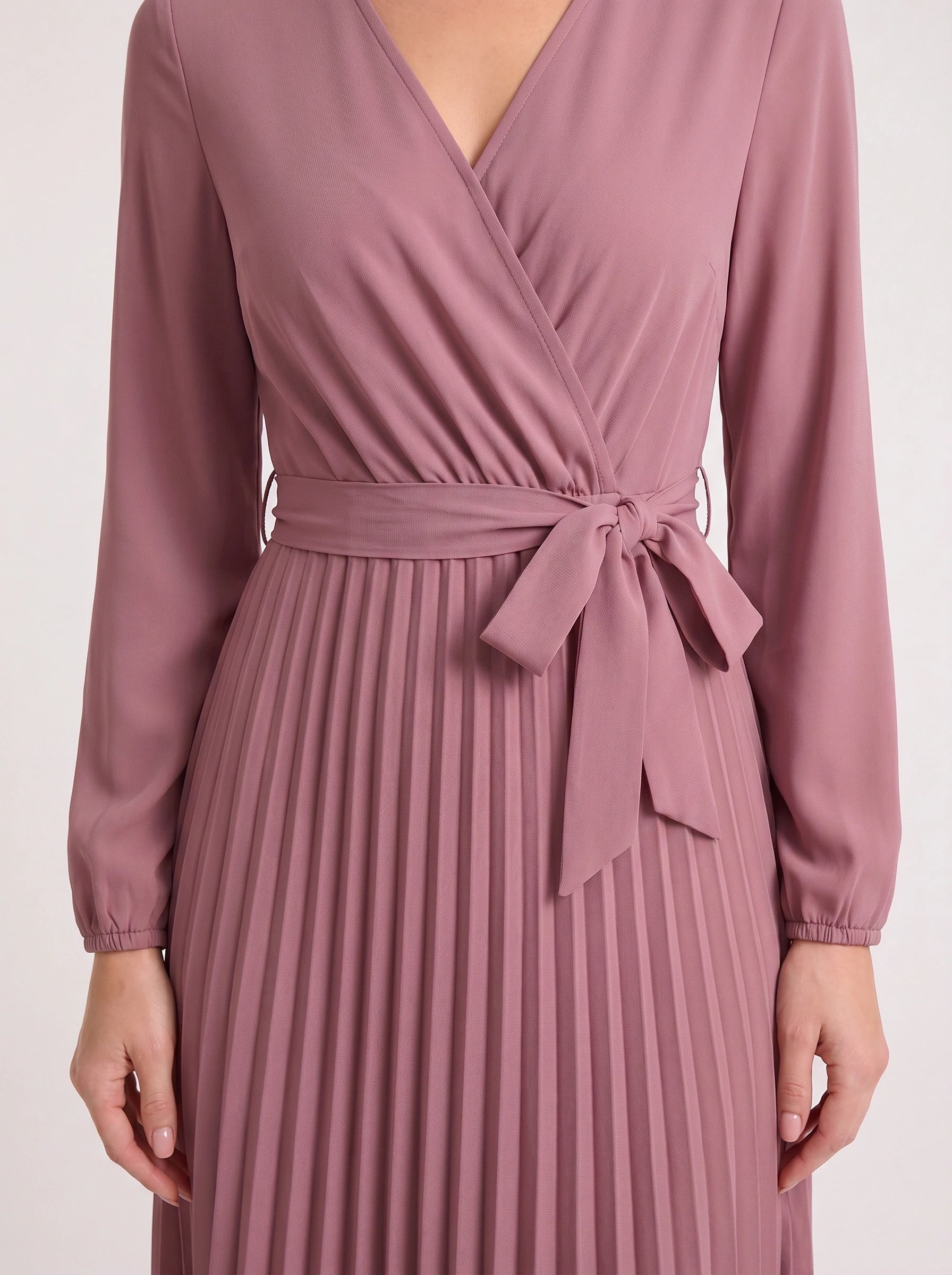 Plissa Wrap Pleated Midi Dress – Long Sleeve V-Neck Midi Dress Women Formal Wedding Guest Cocktail Maxi Dress