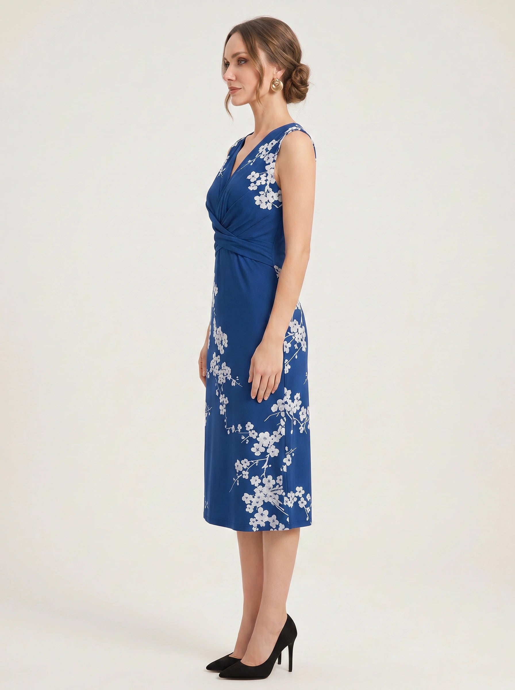 Floralyn Twist-Front V-Neck Midi Dress – Women Formal Wedding Guest Cocktail Evening Party Sleeveless Midi Dress