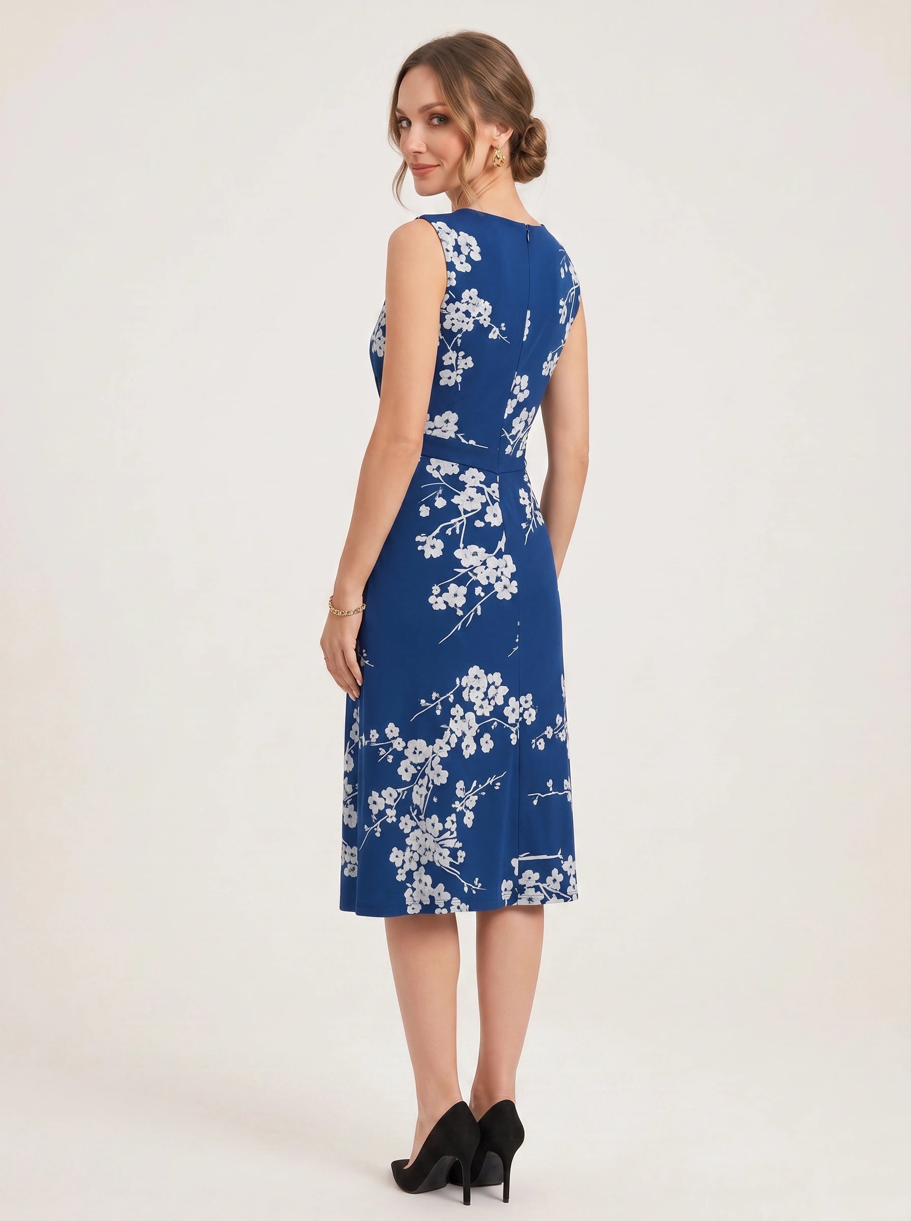 Floralyn Twist-Front V-Neck Midi Dress – Women Formal Wedding Guest Cocktail Evening Party Sleeveless Midi Dress