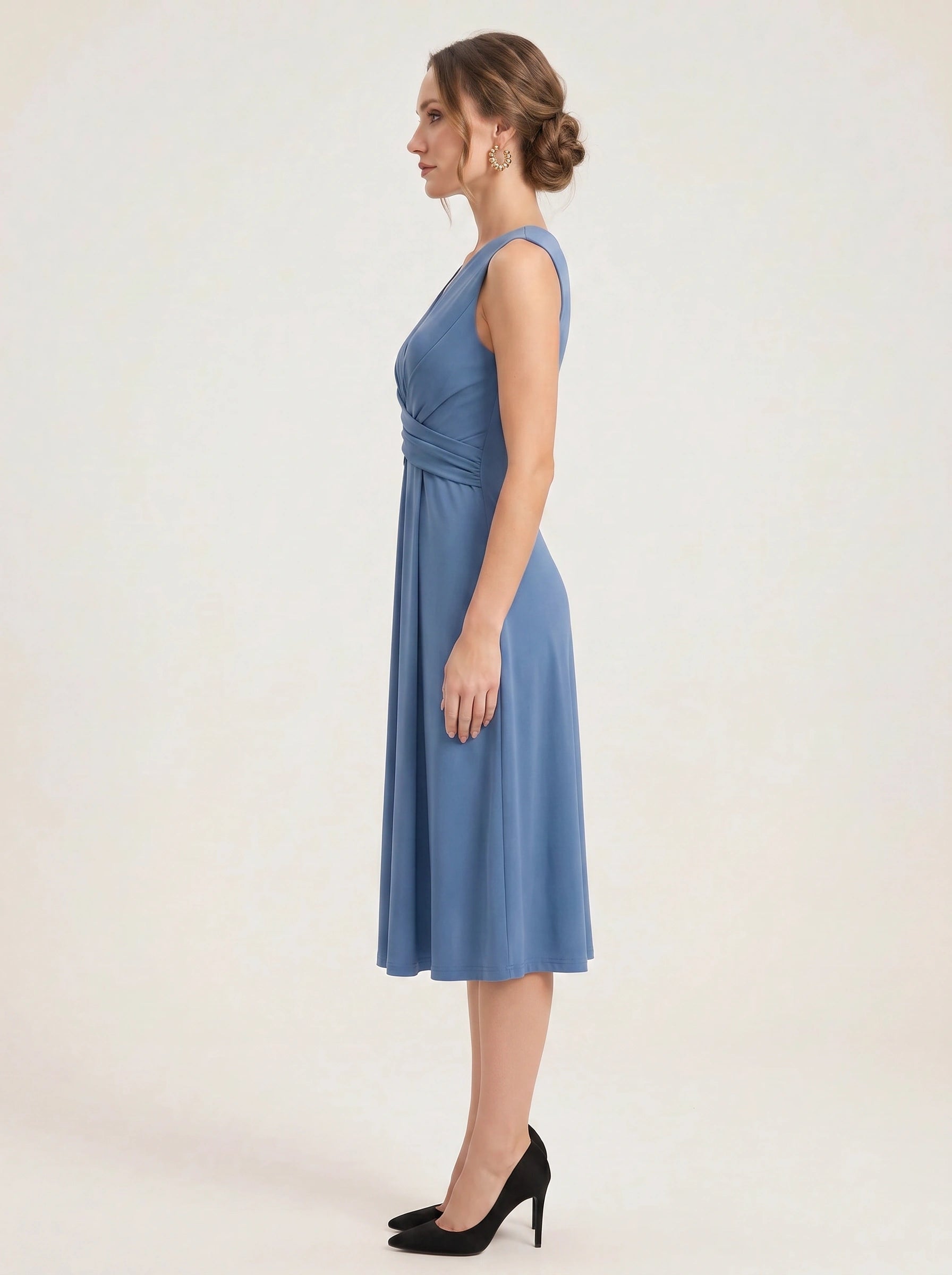 Floralyn Twist-Front V-Neck Midi Dress – Women Formal Wedding Guest Cocktail Evening Party Sleeveless Midi Dress