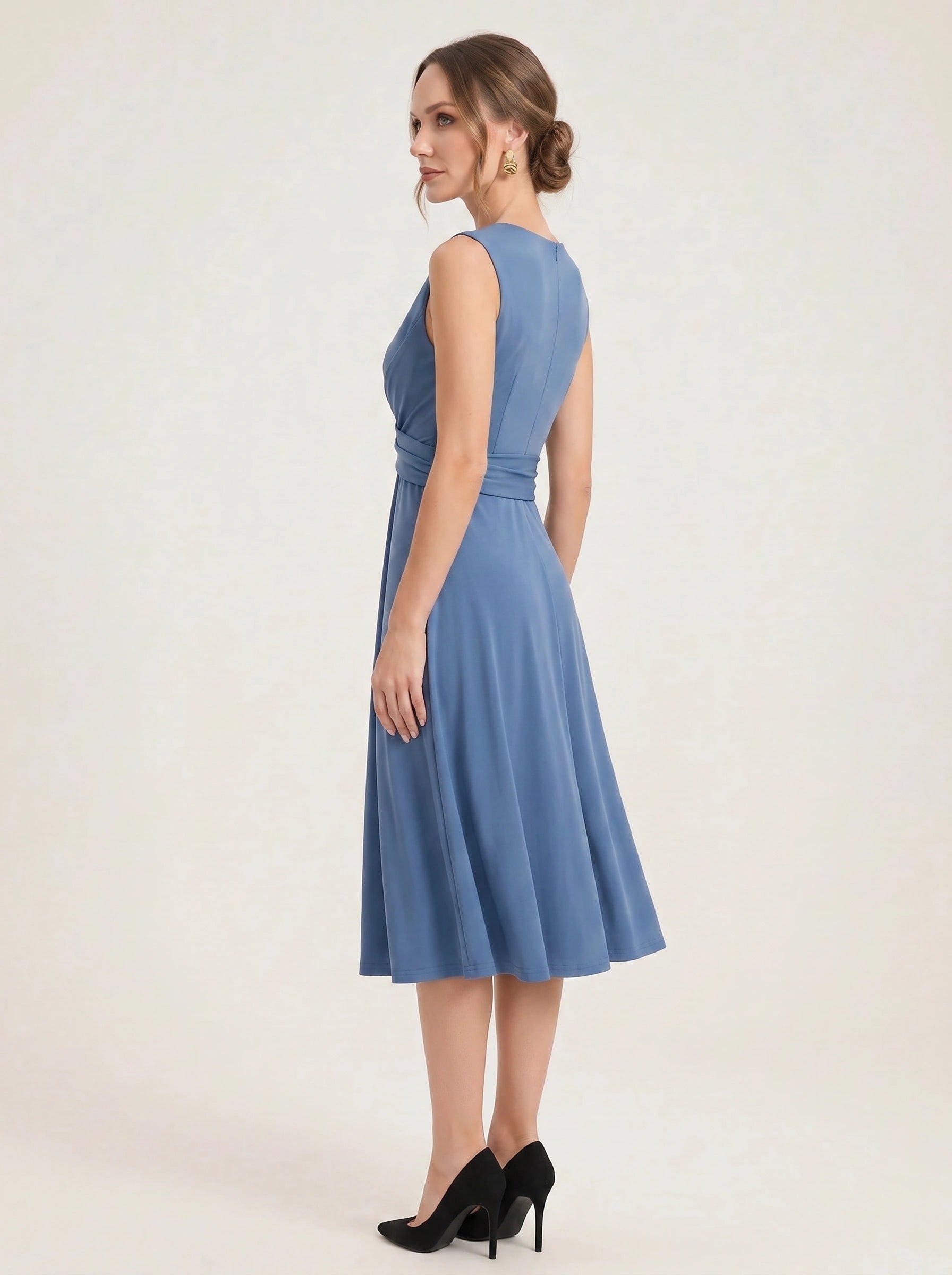 Floralyn Twist-Front V-Neck Midi Dress – Women Formal Wedding Guest Cocktail Evening Party Sleeveless Midi Dress
