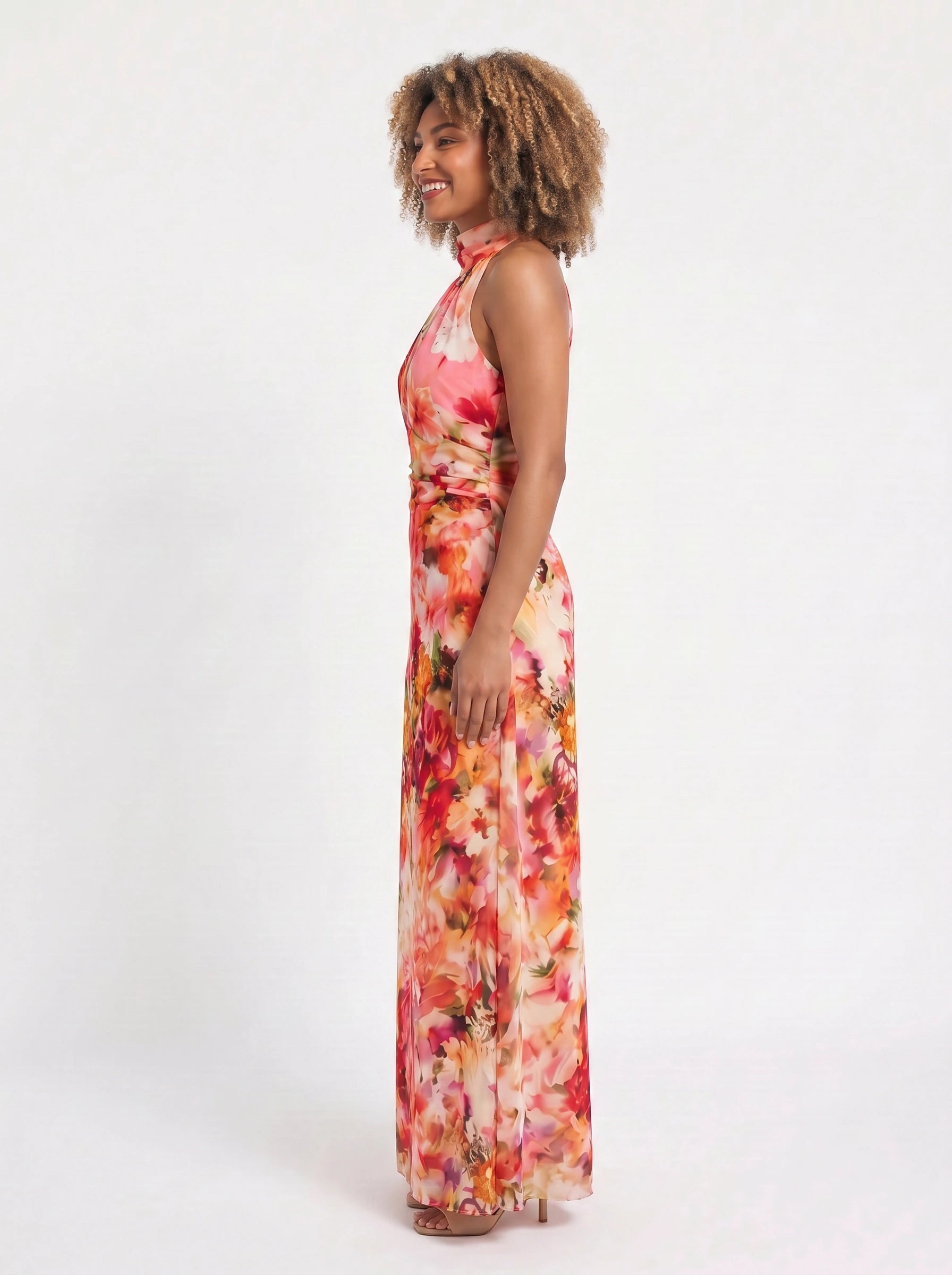Coralia Halter Neck Floral Maxi Dress – Women Formal Wedding Guest Cocktail Evening Party Maxi Dress