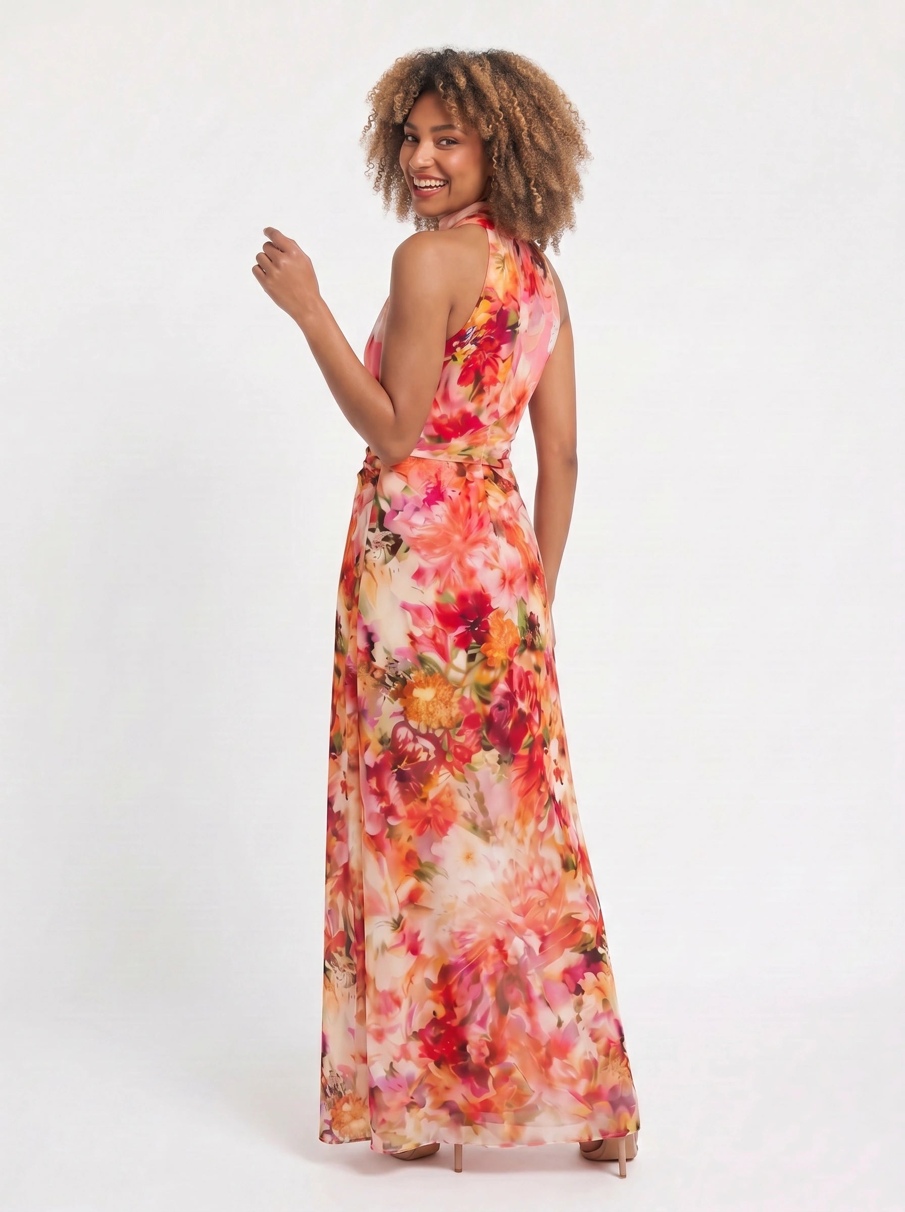 Coralia Halter Neck Floral Maxi Dress – Women Formal Wedding Guest Cocktail Evening Party Maxi Dress