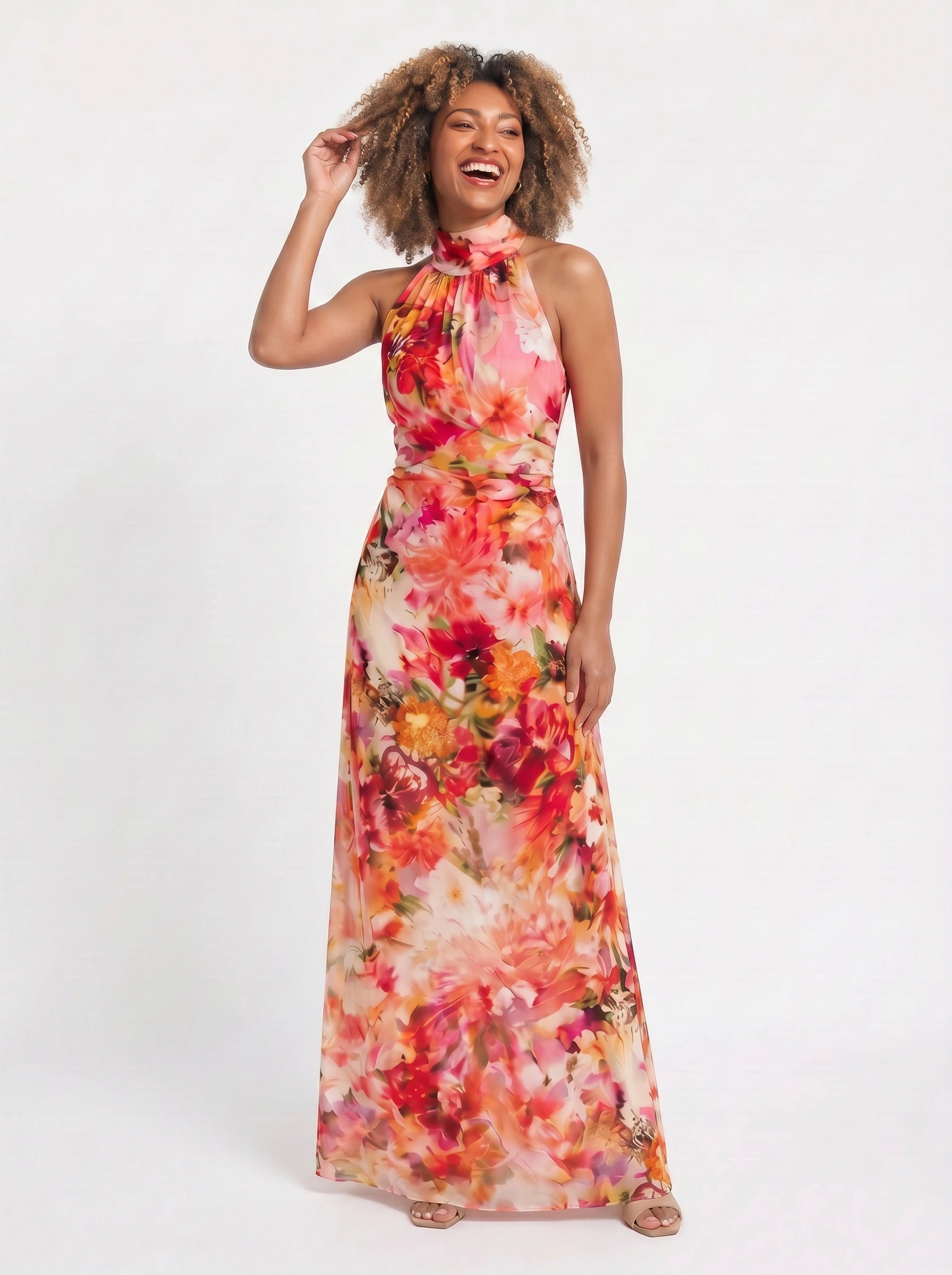 Coralia Halter Neck Floral Maxi Dress – Women Formal Wedding Guest Cocktail Evening Party Maxi Dress