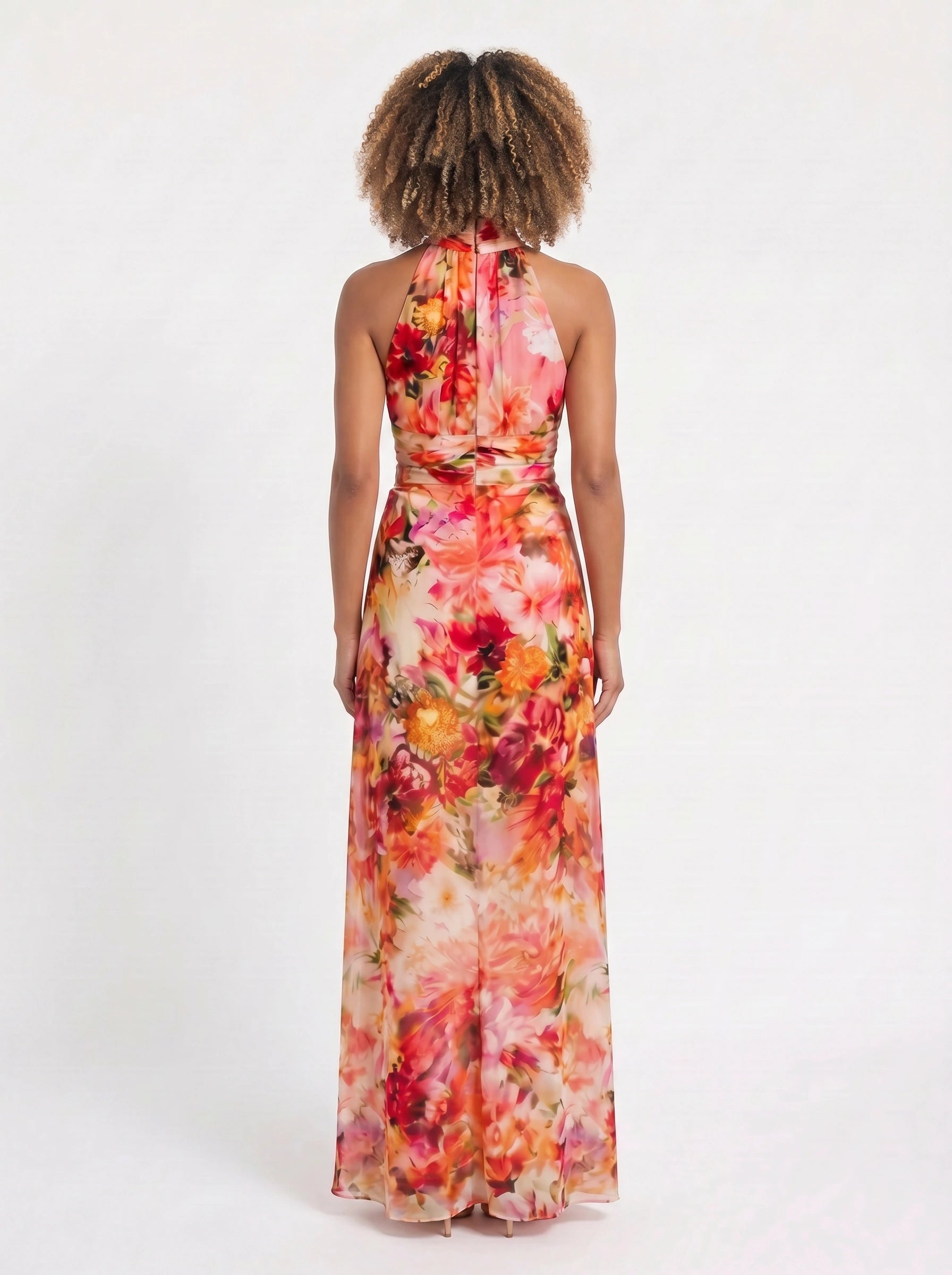 Coralia Halter Neck Floral Maxi Dress – Women Formal Wedding Guest Cocktail Evening Party Maxi Dress