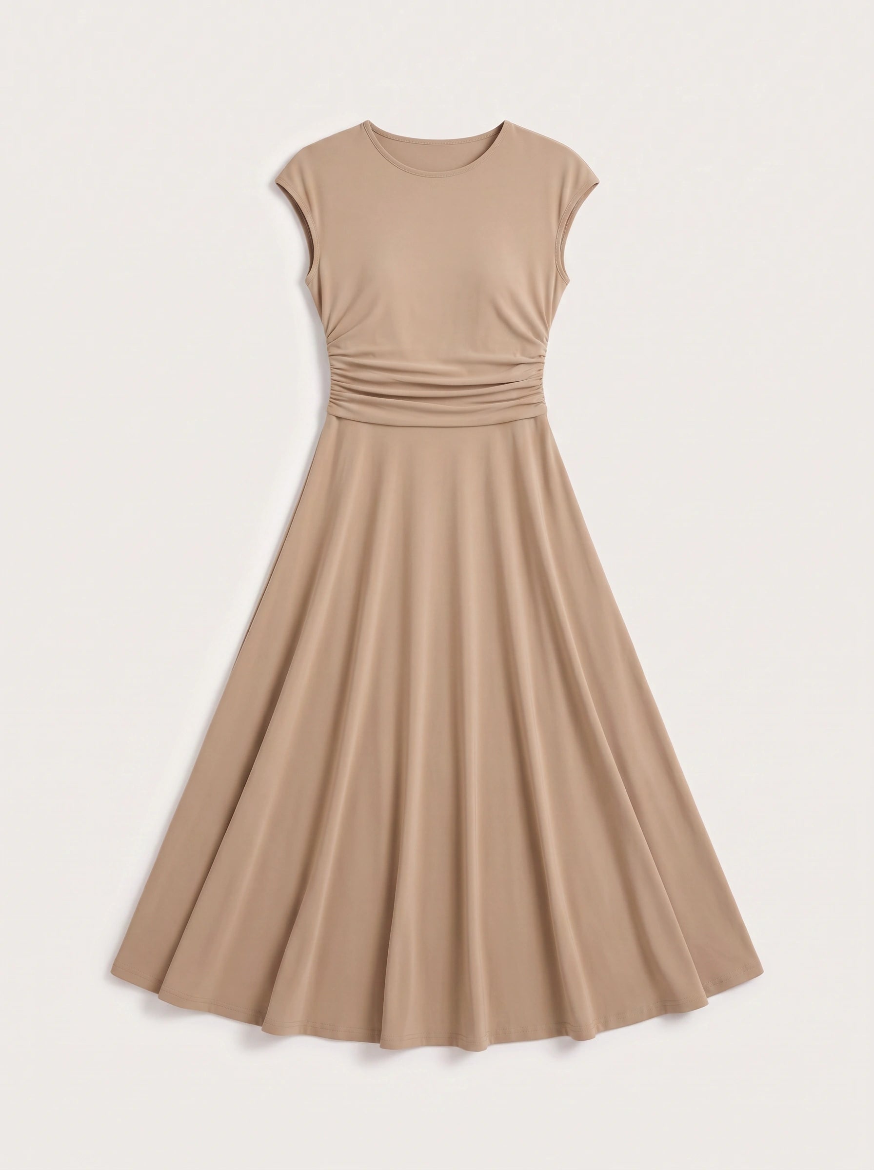 Ruccia Cap Sleeve Ruched Waist Maxi Dress – Women Formal Wedding Guest Elegant Evening Maxi Dress