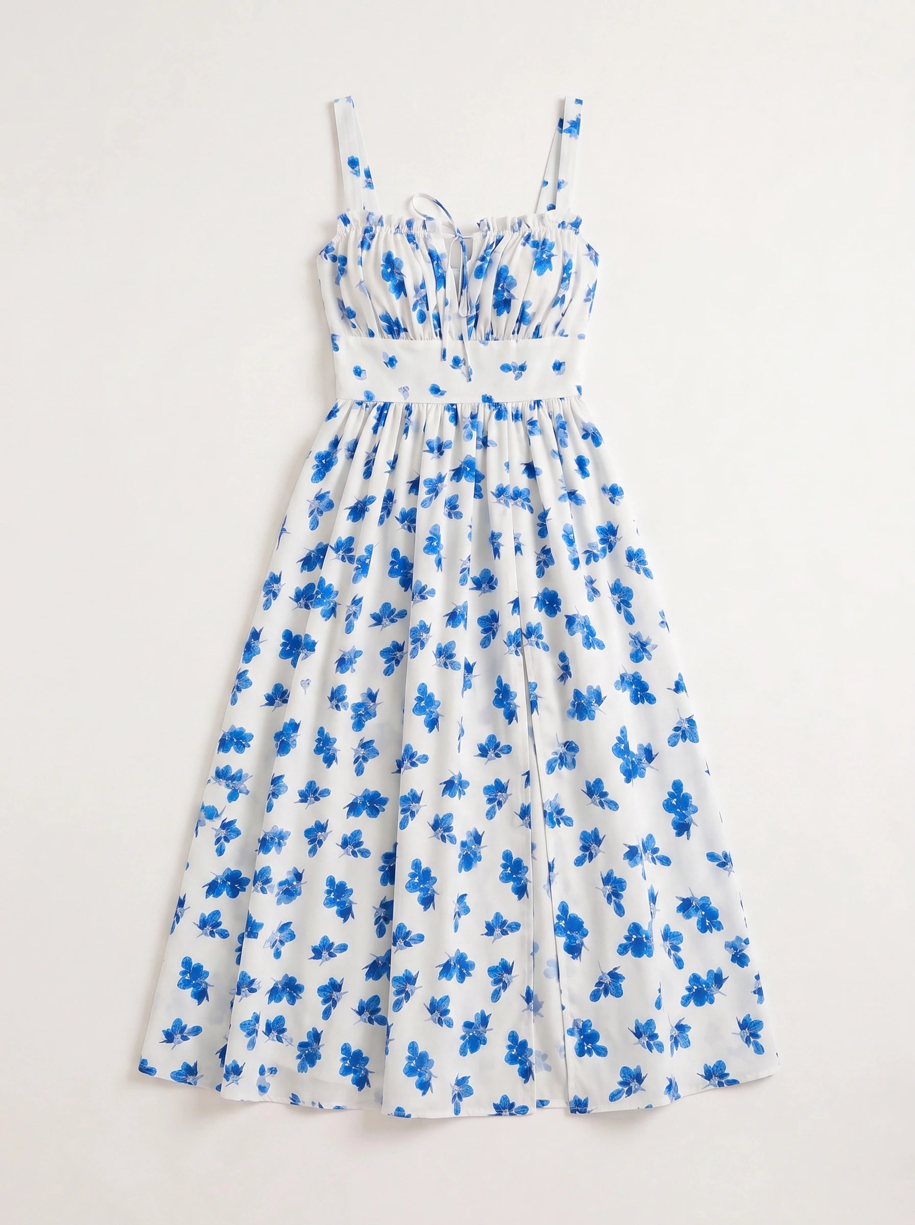Citraluna Gathered Bust Slit Midi Dress – Fruit Print Floral Midi Dress Women Wedding Guest Sundress