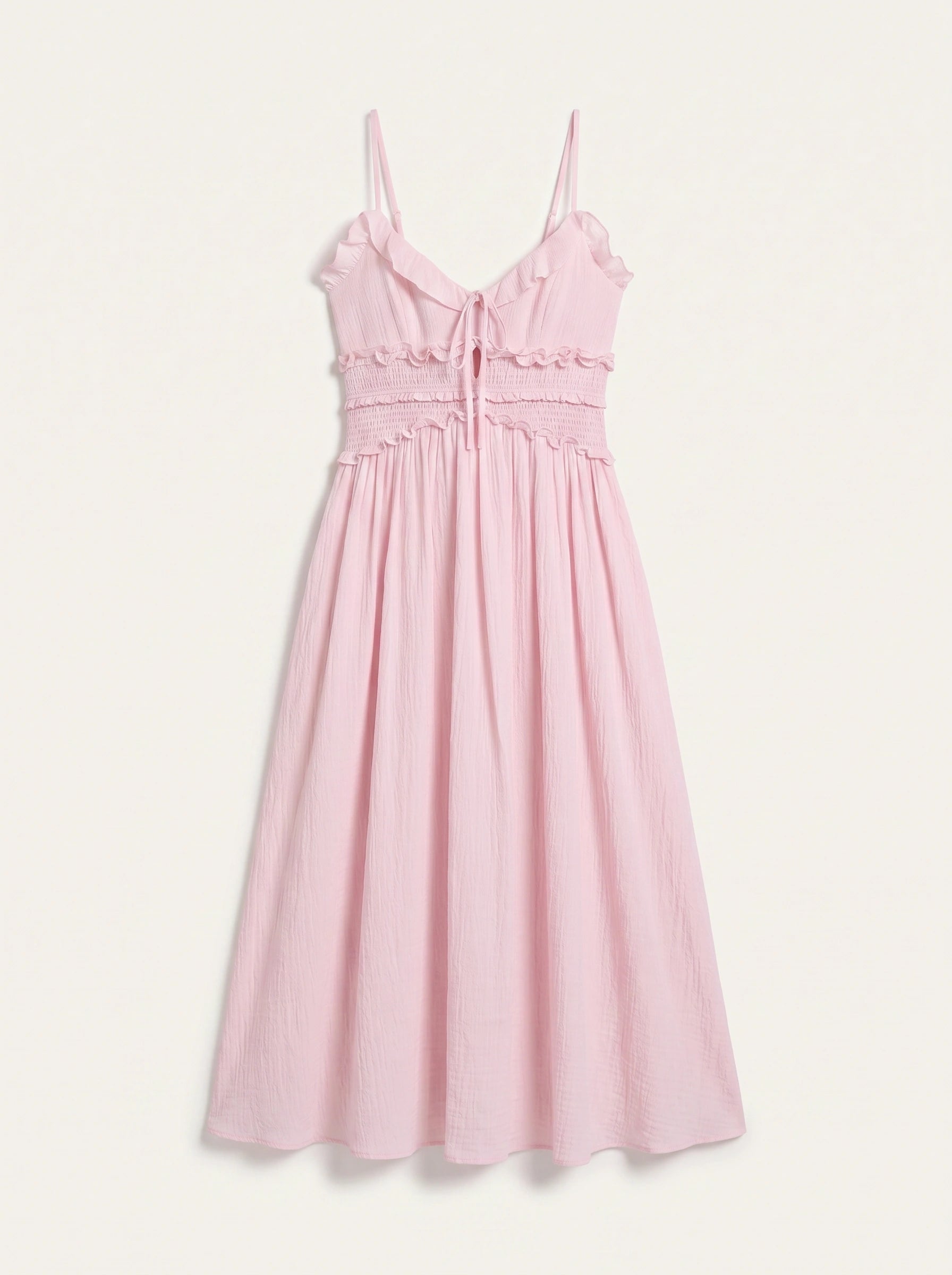 Frillina Ruffled Smocked Midi Dress – Romantic Sweetheart Neck Women Formal Wedding Guest Bridal Shower Feminine Midi Dress