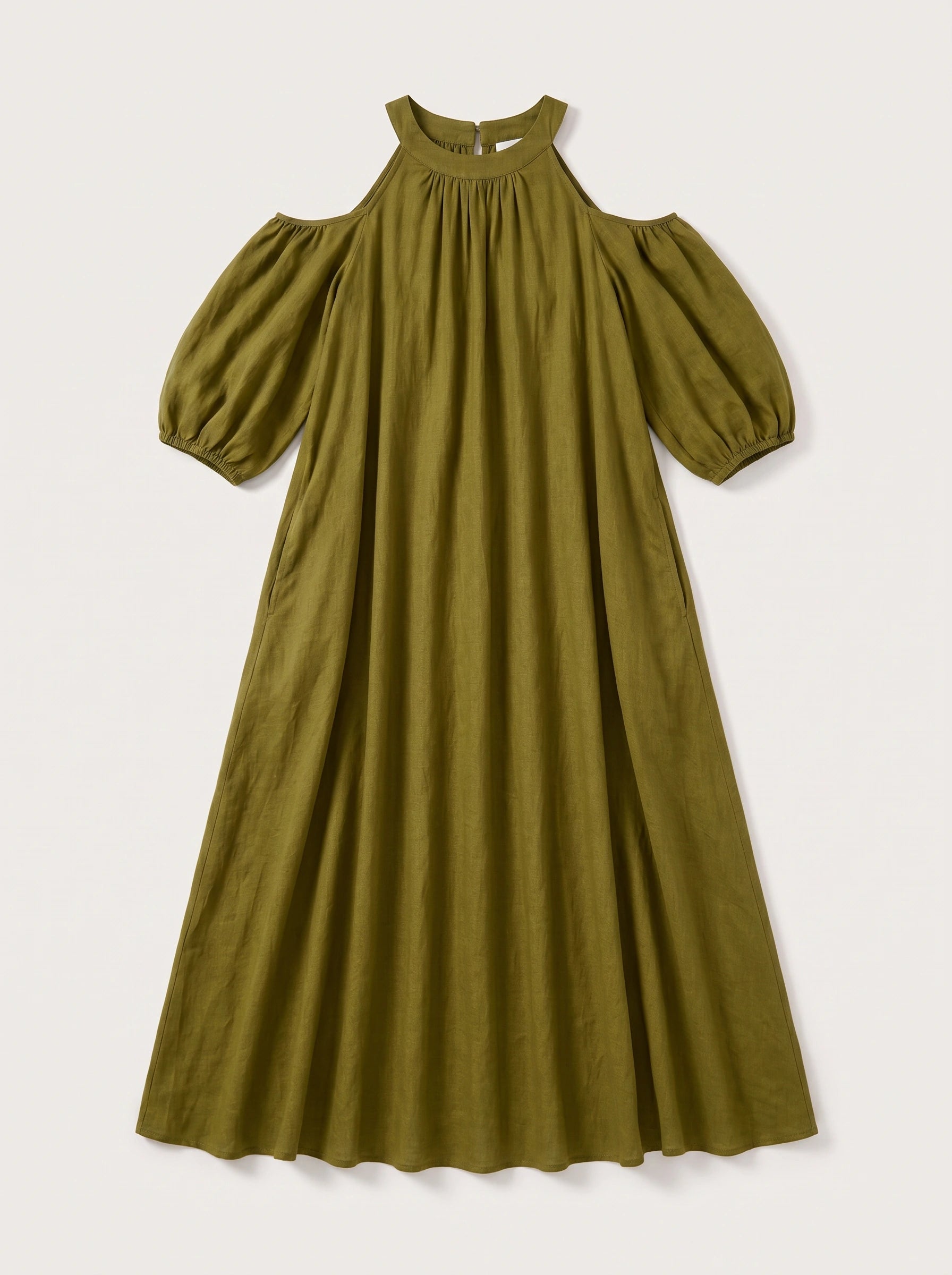 Velmira Cold-Shoulder Maxi Dress – Women Boho Linen Sundress Vacation Beach Resort Casual Maxi Dress