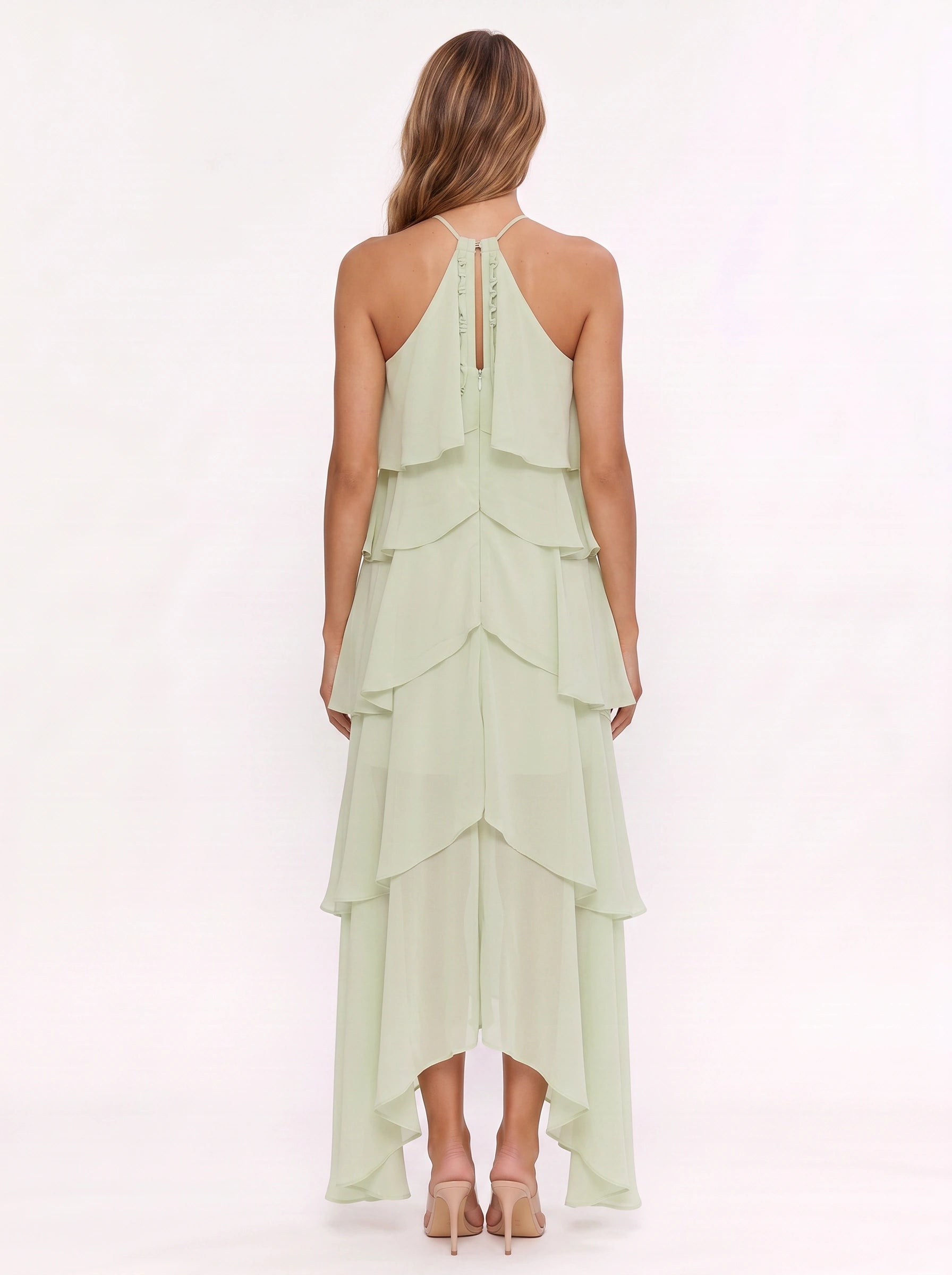 Cascadio Tiered Ruffle Halter Maxi Dress – Women Formal Wedding Guest Cocktail Summer Evening Maxi Dress