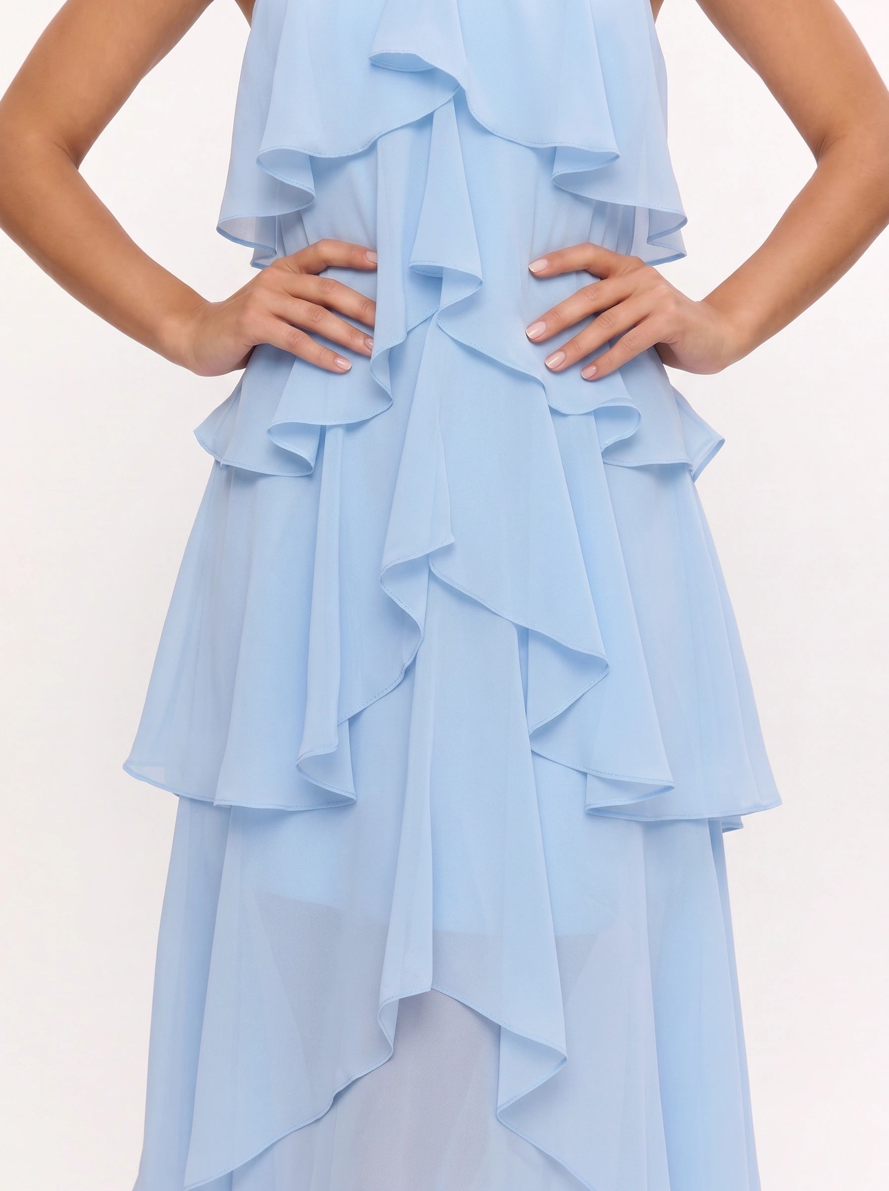 Cascadio Tiered Ruffle Halter Maxi Dress – Women Formal Wedding Guest Cocktail Summer Evening Maxi Dress