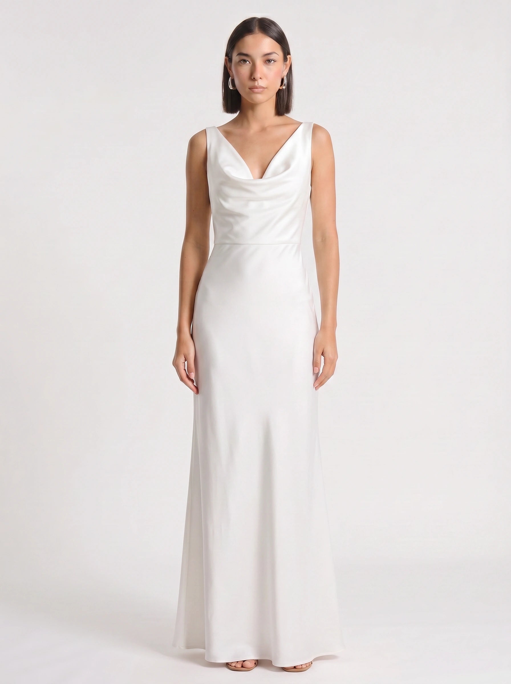 Cowlette Satin Cowl Neck Maxi Dress – Sleeveless Slip Women Formal Wedding Guest Bridal Shower Evening Maxi Dress