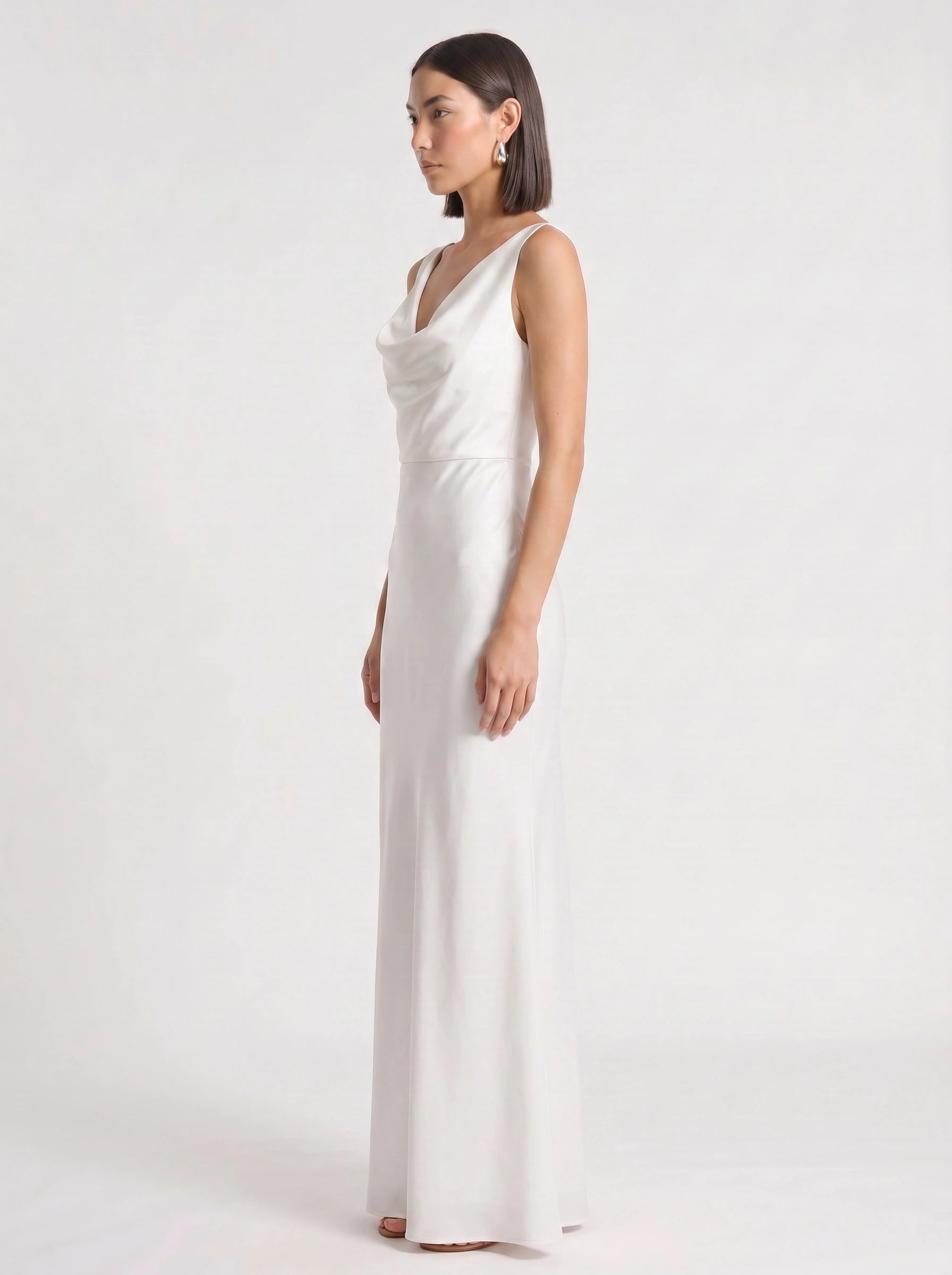 Cowlette Satin Cowl Neck Maxi Dress – Sleeveless Slip Women Formal Wedding Guest Bridal Shower Evening Maxi Dress
