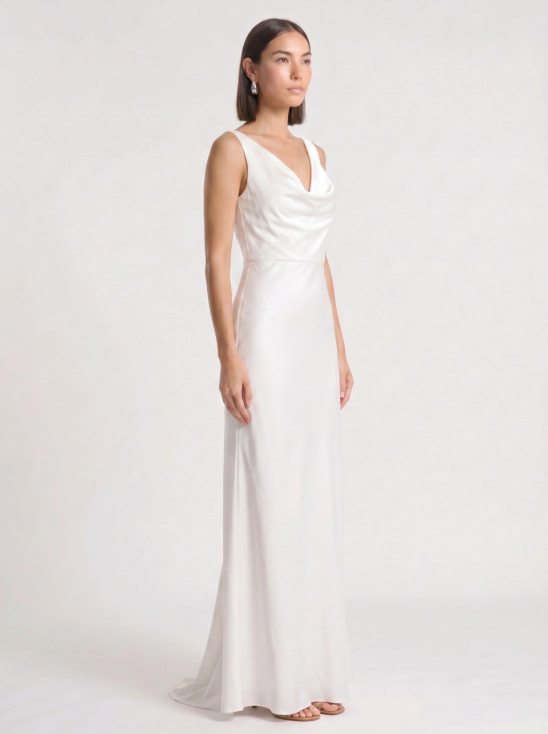 Cowlette Satin Cowl Neck Maxi Dress – Sleeveless Slip Women Formal Wedding Guest Bridal Shower Evening Maxi Dress