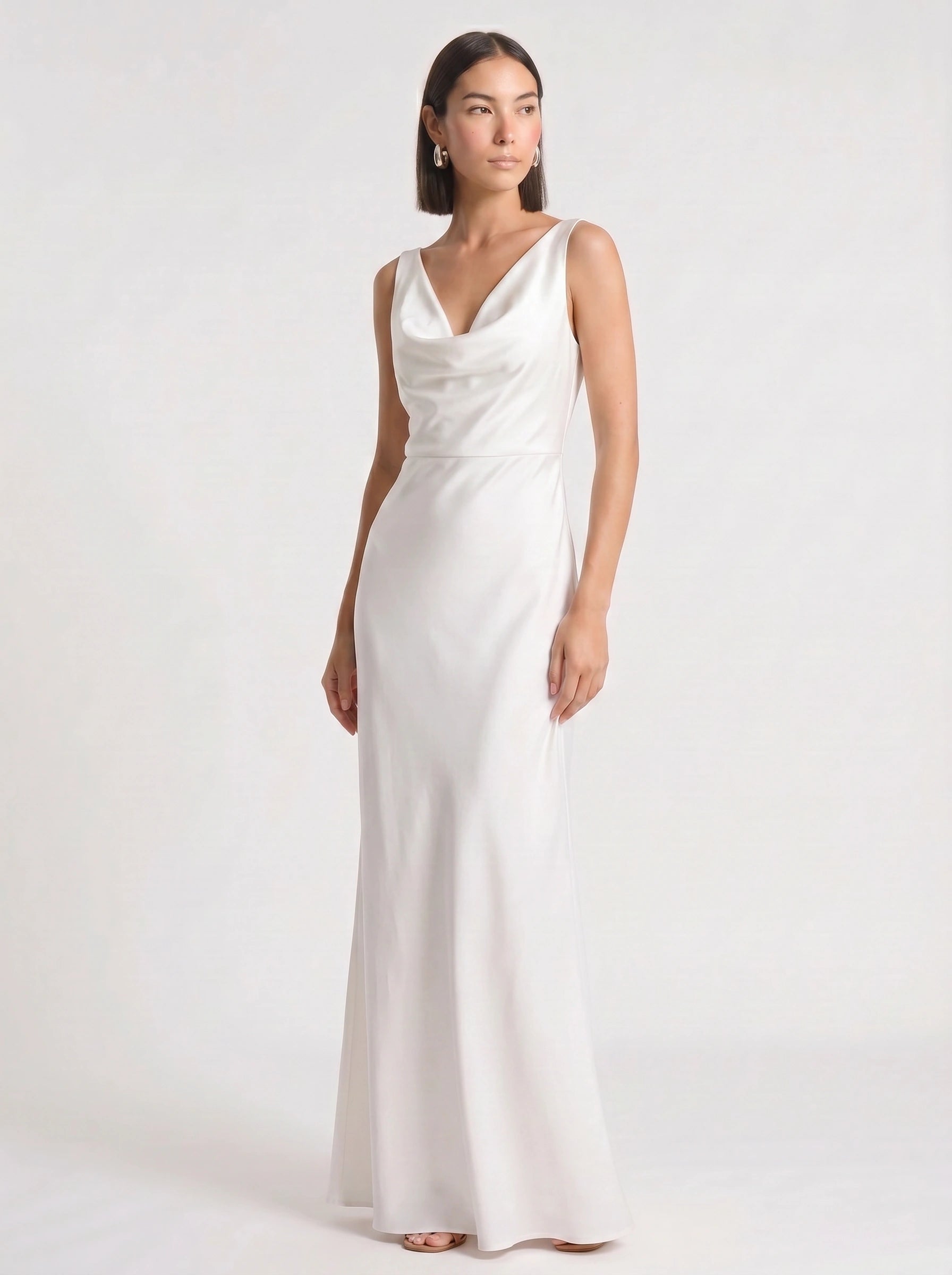 Cowlette Satin Cowl Neck Maxi Dress – Sleeveless Slip Women Formal Wedding Guest Bridal Shower Evening Maxi Dress