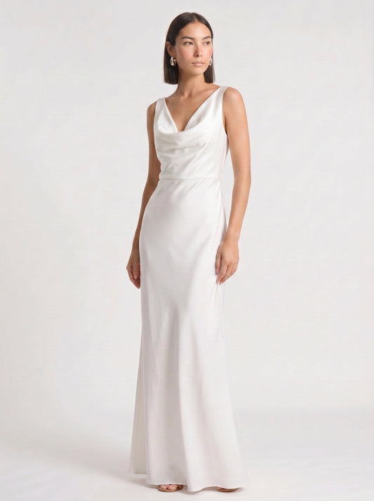 Cowlette Satin Cowl Neck Maxi Dress – Sleeveless Slip Women Formal Wedding Guest Bridal Shower Evening Maxi Dress