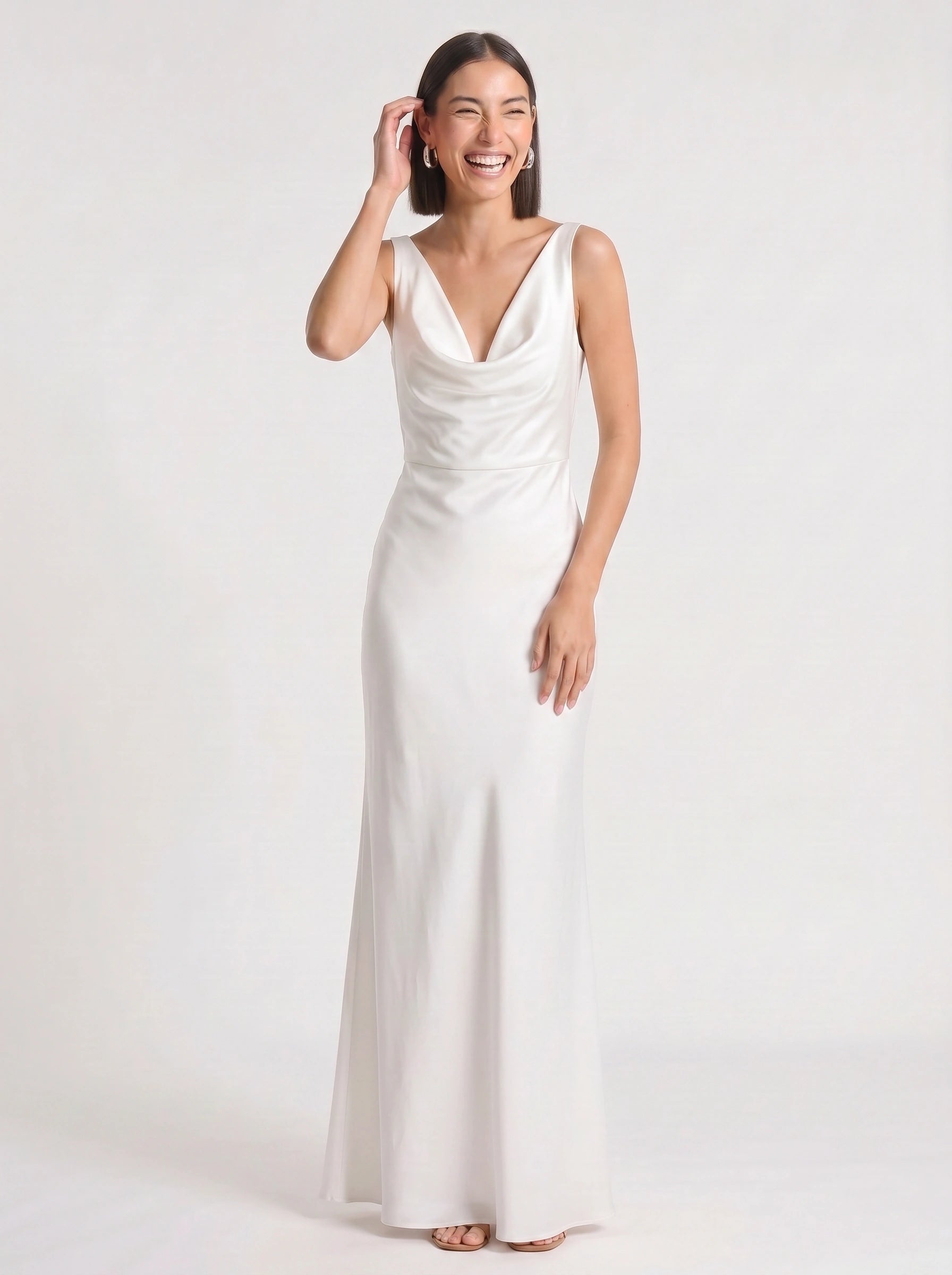 Cowlette Satin Cowl Neck Maxi Dress – Sleeveless Slip Women Formal Wedding Guest Bridal Shower Evening Maxi Dress