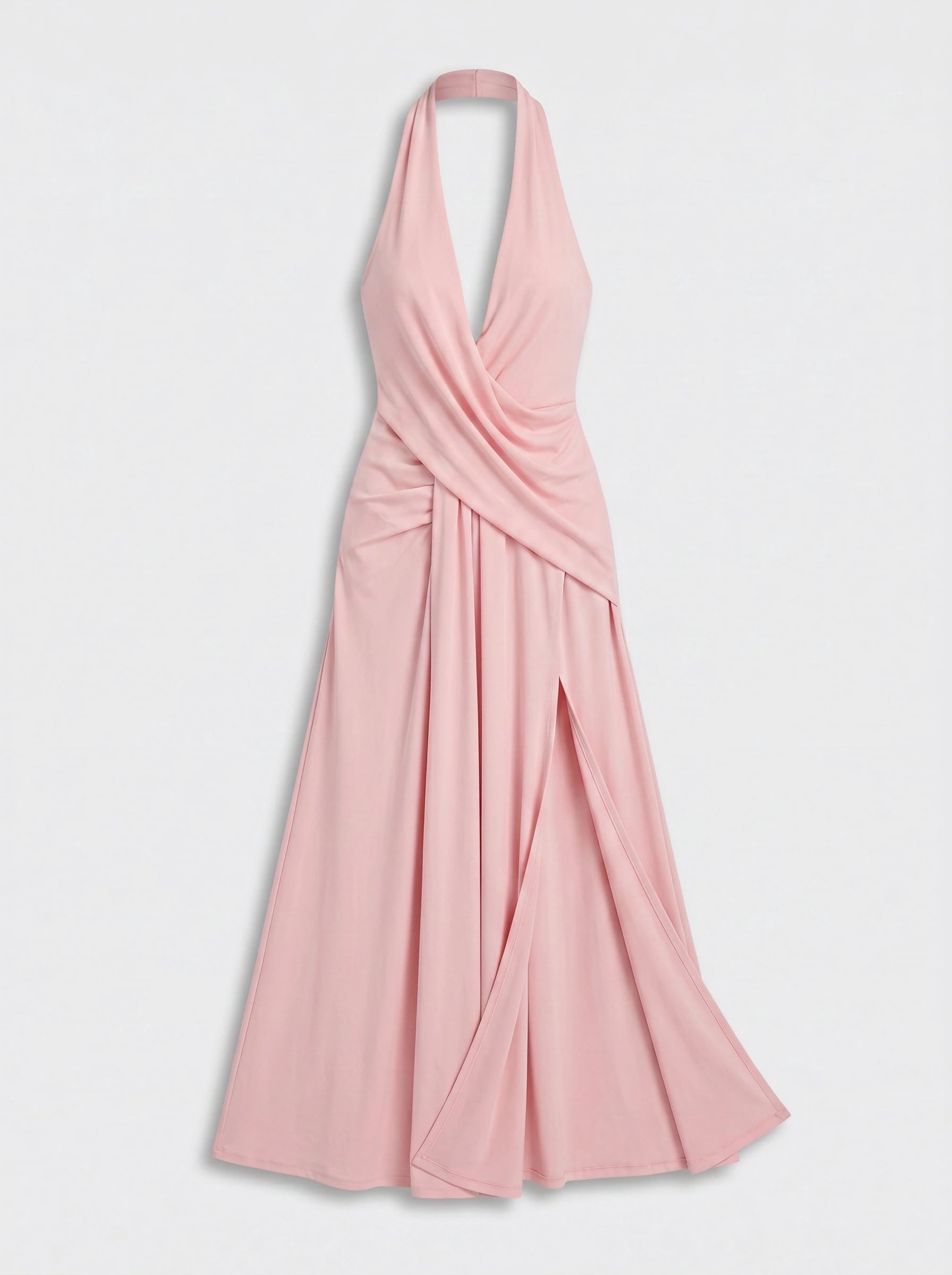 Venara Halter Wrap Maxi Dress – Women Formal Wedding Guest Cocktail Evening Plunge Neck Thigh Slit Maxi Dress