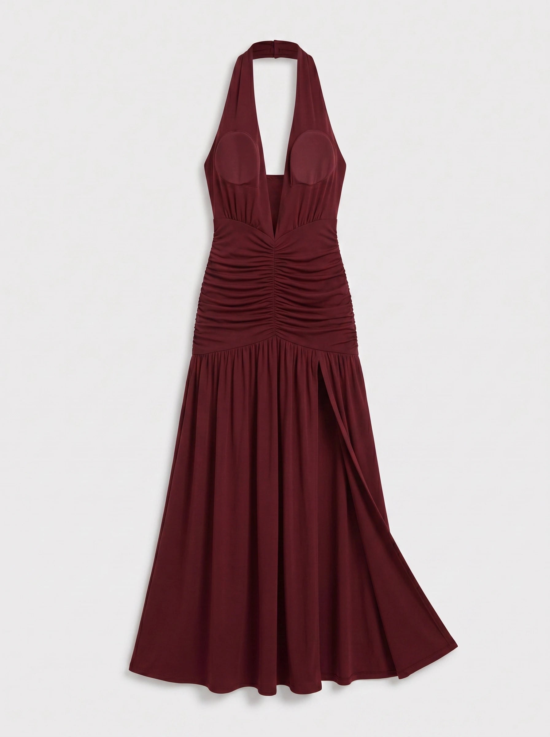Granaze Halter Neck Ruched Maxi Dress – Plunge Neck Women Evening Wedding Guest Formal Bodycon Maxi Dress