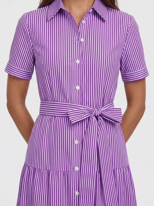 Rigatta Tiered Shirt Maxi Dress – Button-Down Women Long Sleeve Cotton Casual Summer Vacation Maxi Dress