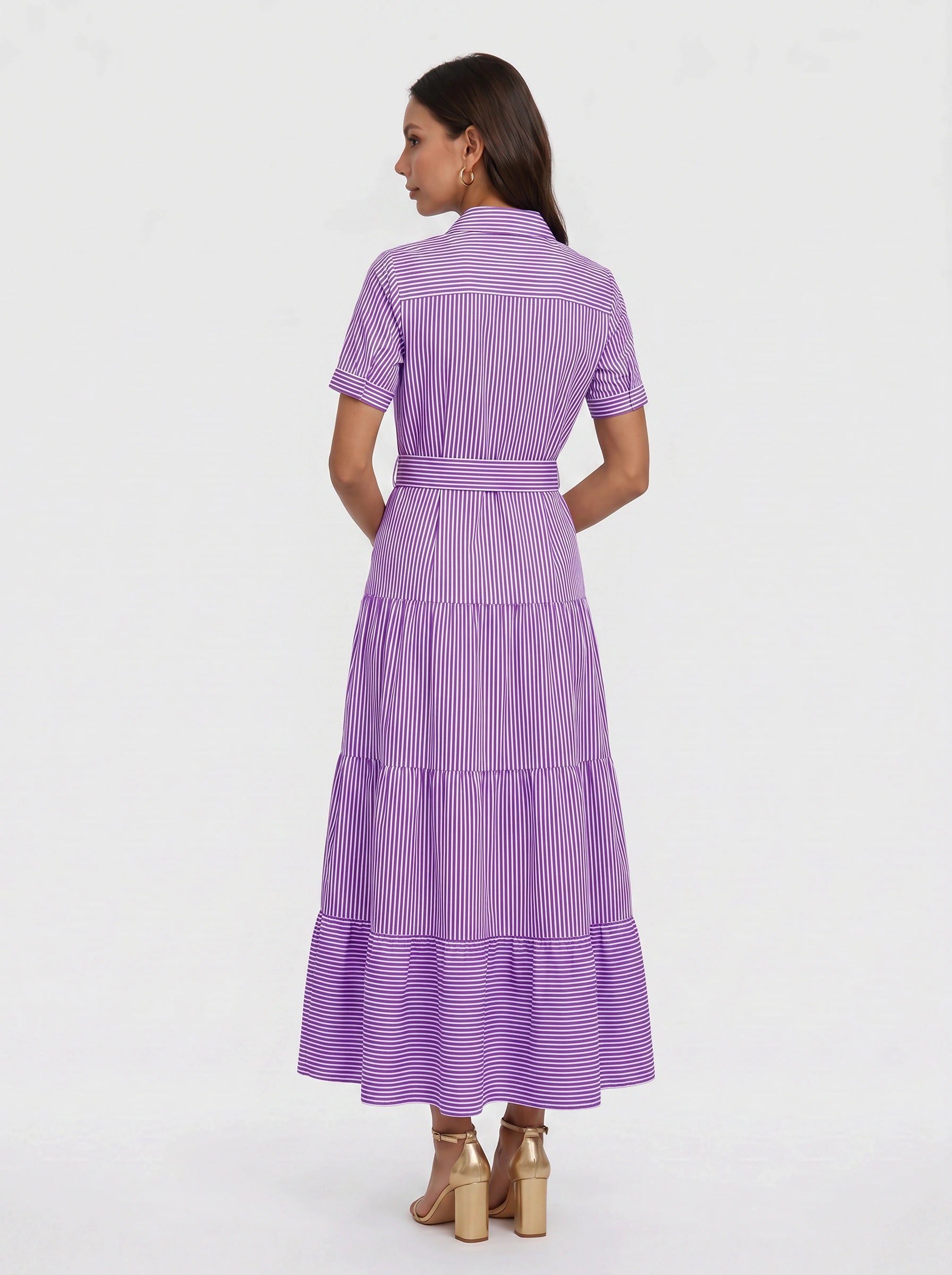 Rigatta Tiered Shirt Maxi Dress – Button-Down Women Long Sleeve Cotton Casual Summer Vacation Maxi Dress