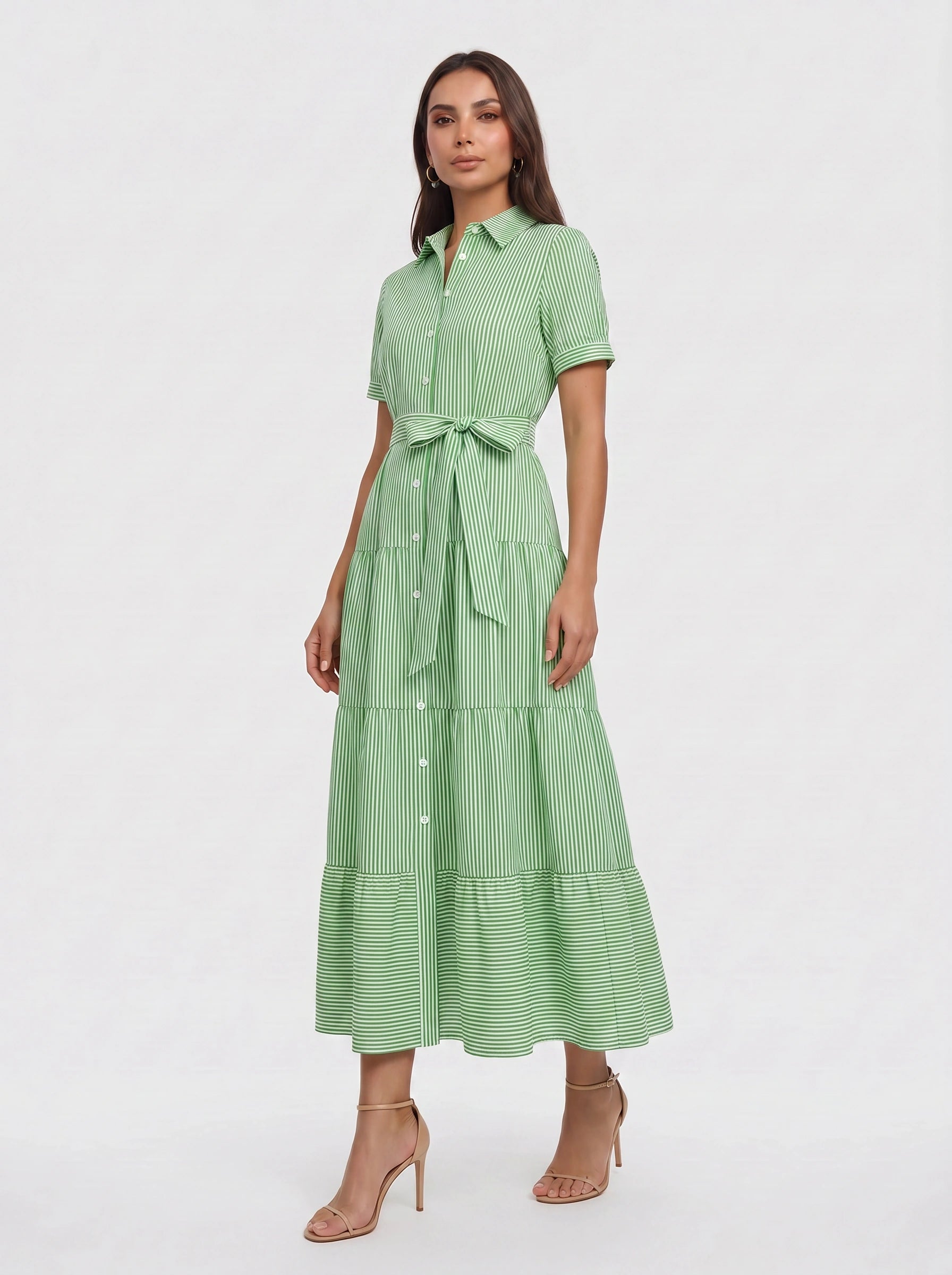 Rigatta Tiered Shirt Maxi Dress – Button-Down Women Long Sleeve Cotton Casual Summer Vacation Maxi Dress