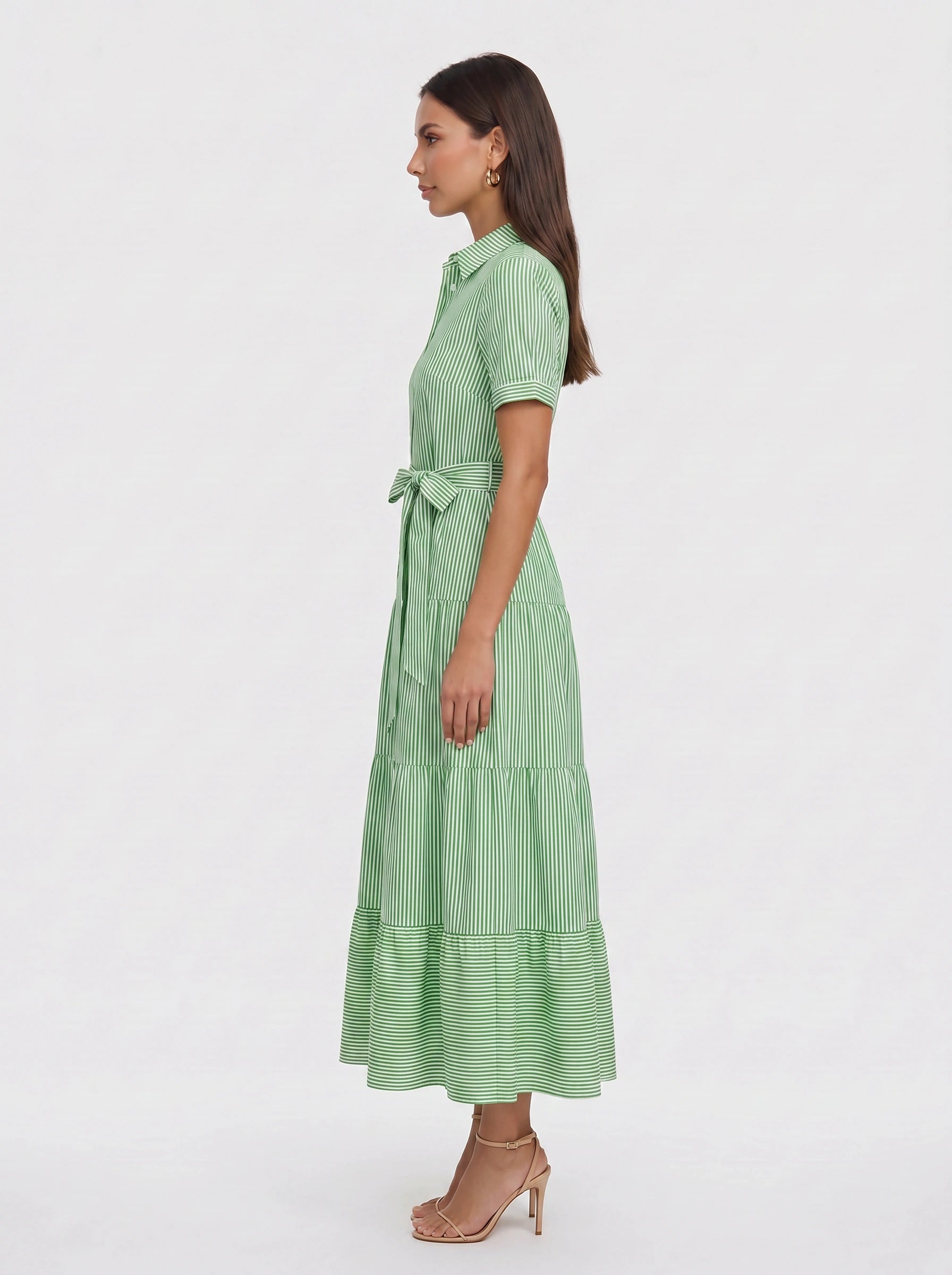 Rigatta Tiered Shirt Maxi Dress – Button-Down Women Long Sleeve Cotton Casual Summer Vacation Maxi Dress
