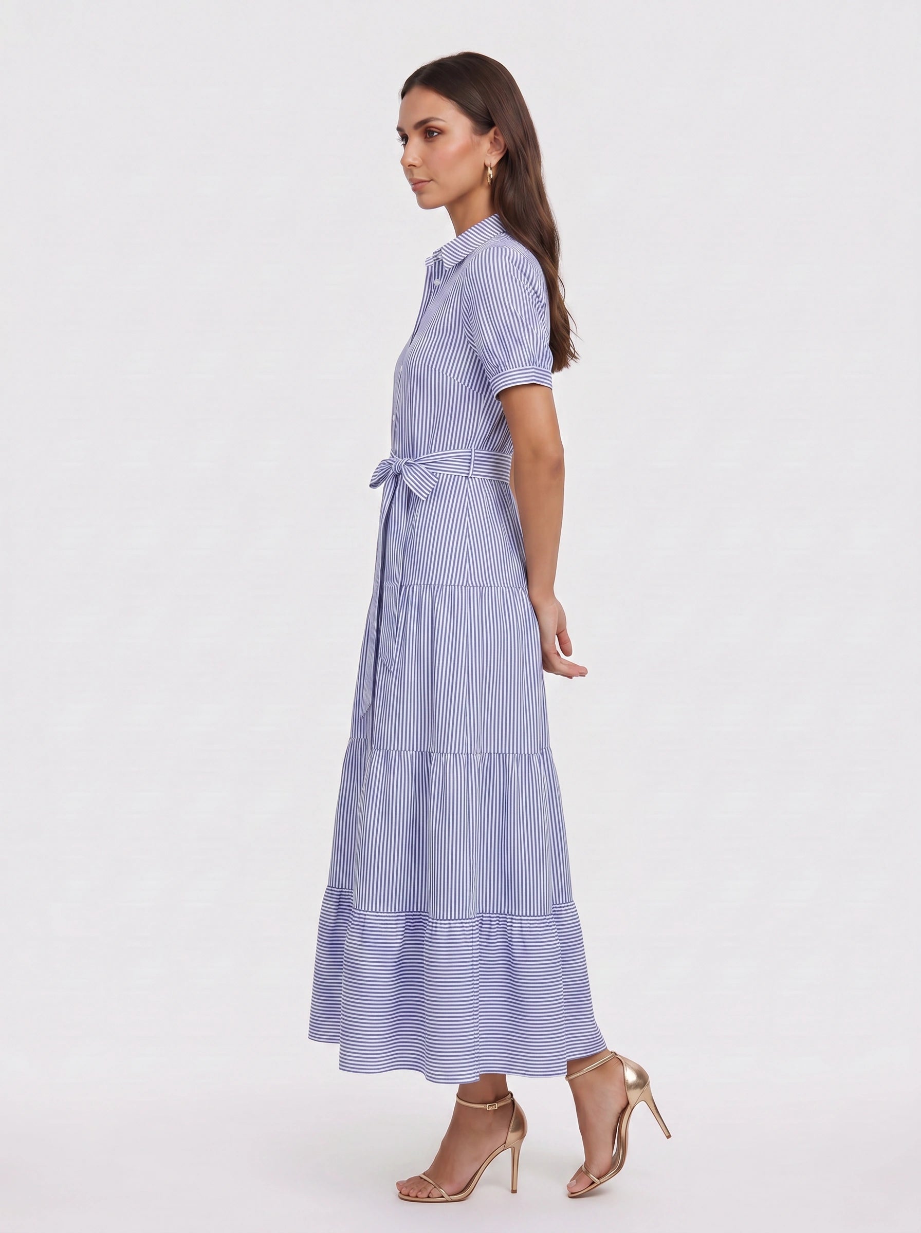 Rigatta Tiered Shirt Maxi Dress – Button-Down Women Long Sleeve Cotton Casual Summer Vacation Maxi Dress