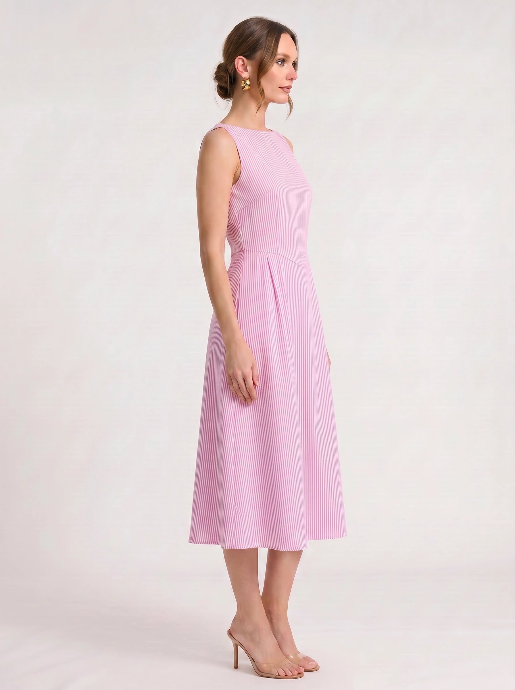 Rigata Boat Neck Midi Dress – Striped Sleeveless Women Formal Wedding Guest Cocktail Party Midi Dress