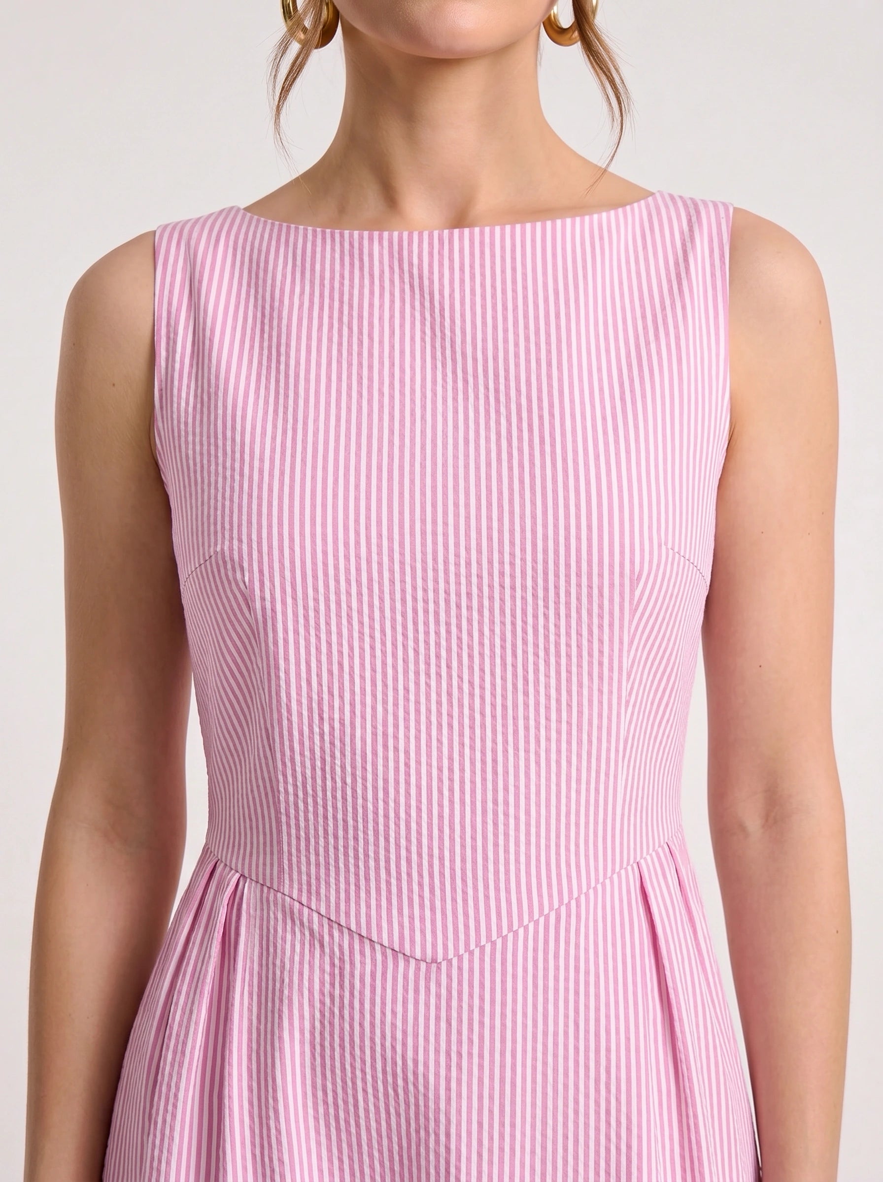 Rigata Boat Neck Midi Dress – Striped Sleeveless Women Formal Wedding Guest Cocktail Party Midi Dress