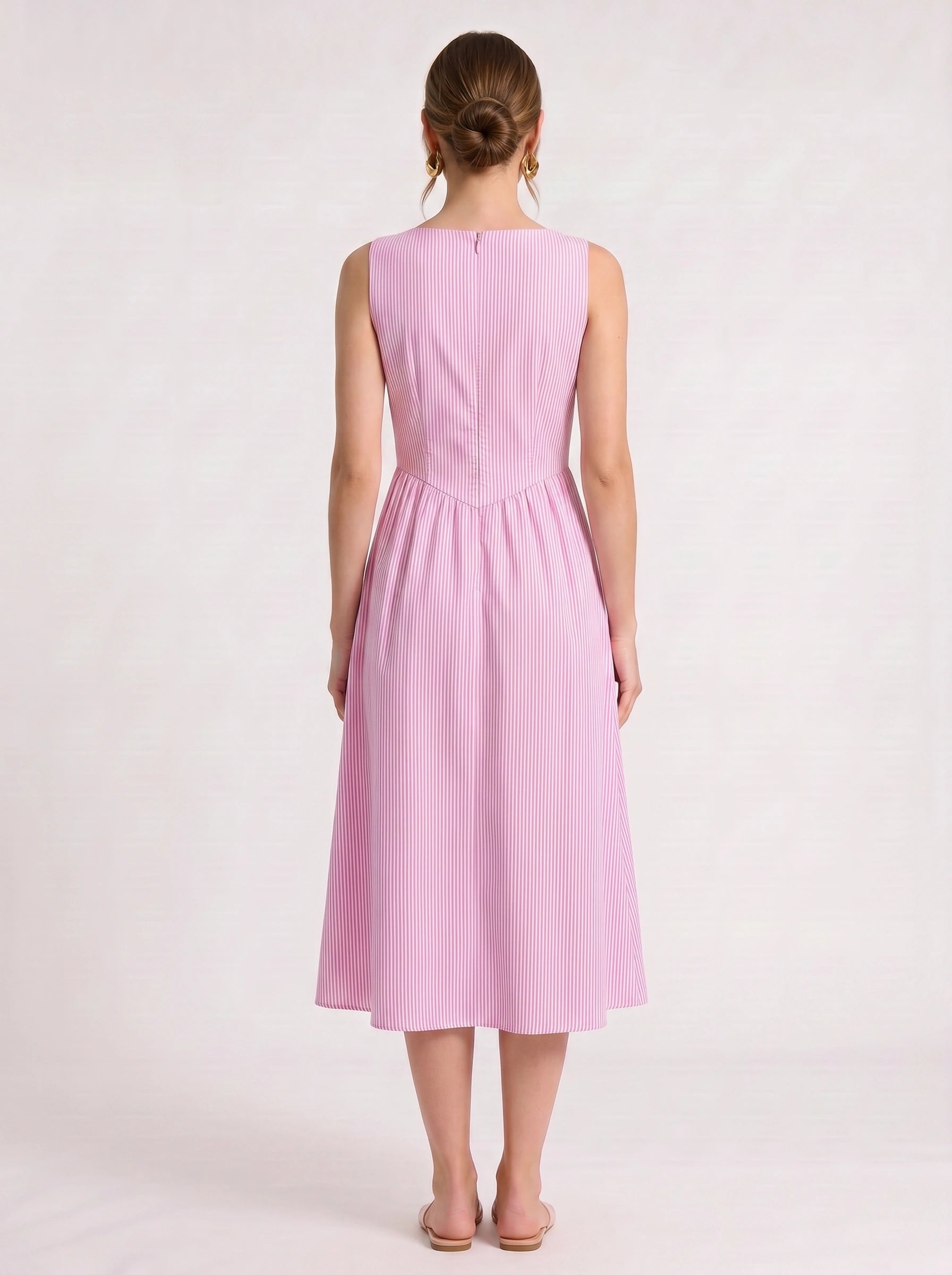 Rigata Boat Neck Midi Dress – Striped Sleeveless Women Formal Wedding Guest Cocktail Party Midi Dress