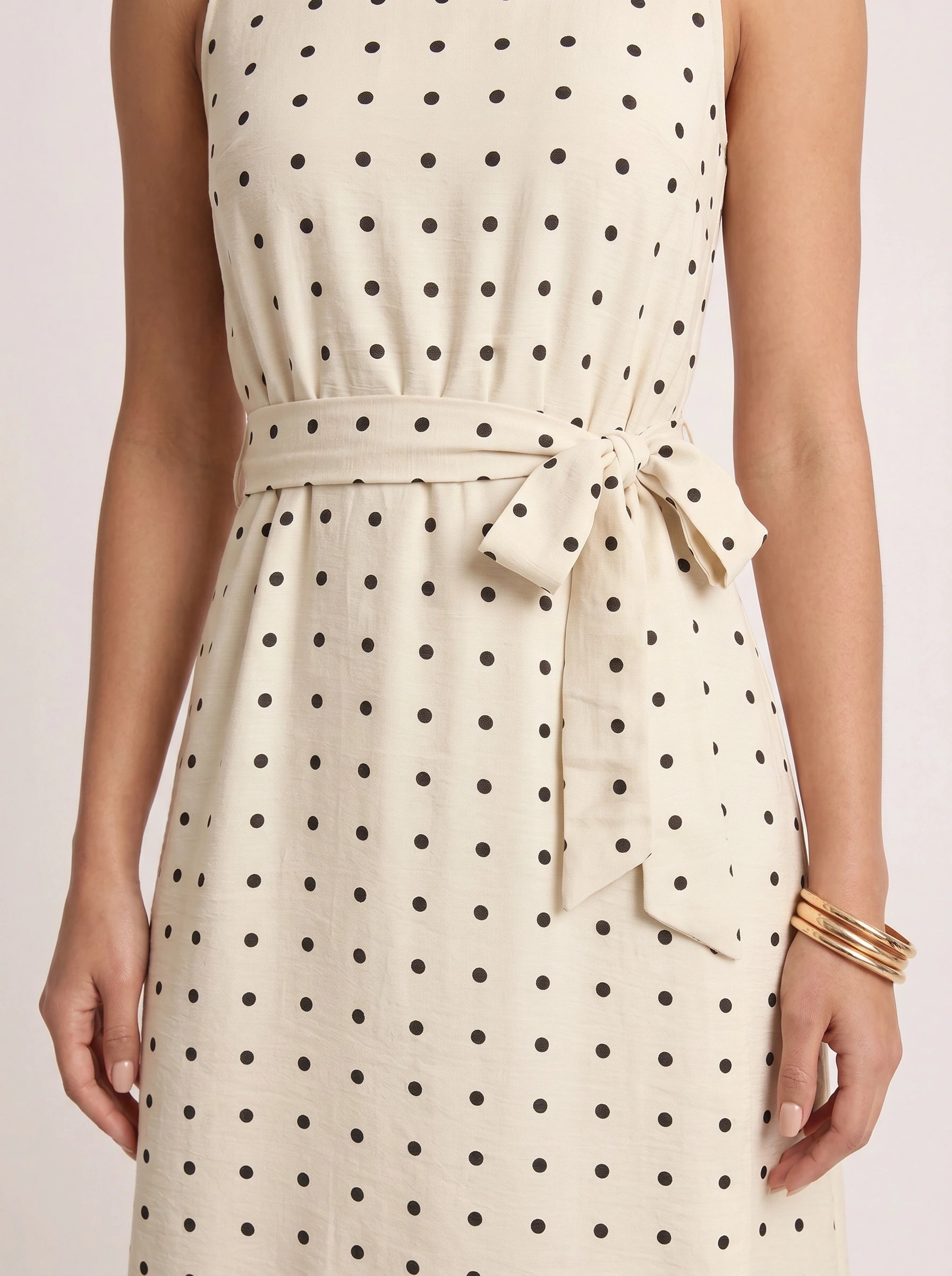 Puntina Belted Wrap Midi Dress – Polka Dot Sleeveless Women Formal Wedding Guest Summer Midi Dress