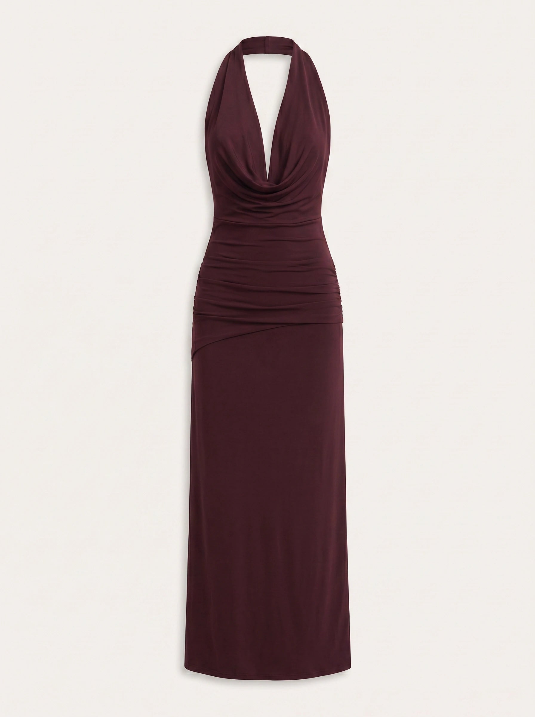 Drapeaux Halter Neck Ruched Maxi Dress – Women Formal Wedding Guest Evening Party Sleeveless Maxi Dress